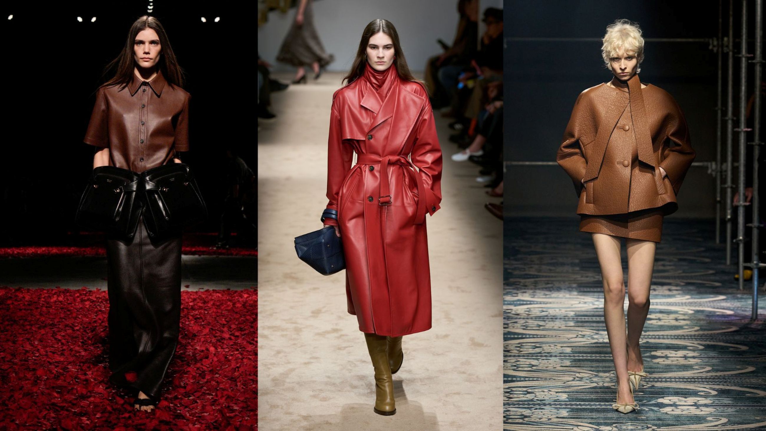 Da sinistra Ferragamo FW25; Tod’s FW25; Prada FW25 - Credits Launchmetrics.com/Spotlight