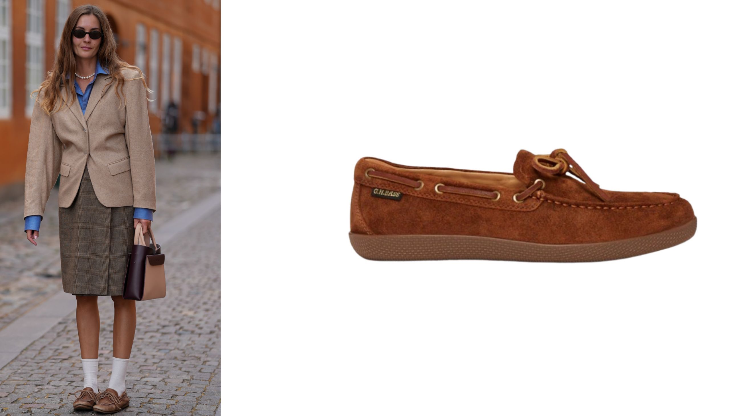 Copenhagen Fashion Week SS26 - Credits Getty Images; G.H.Bass Scarpe Wilton Driver Decker Mid Brown Suede - Credits Brand/Press Office