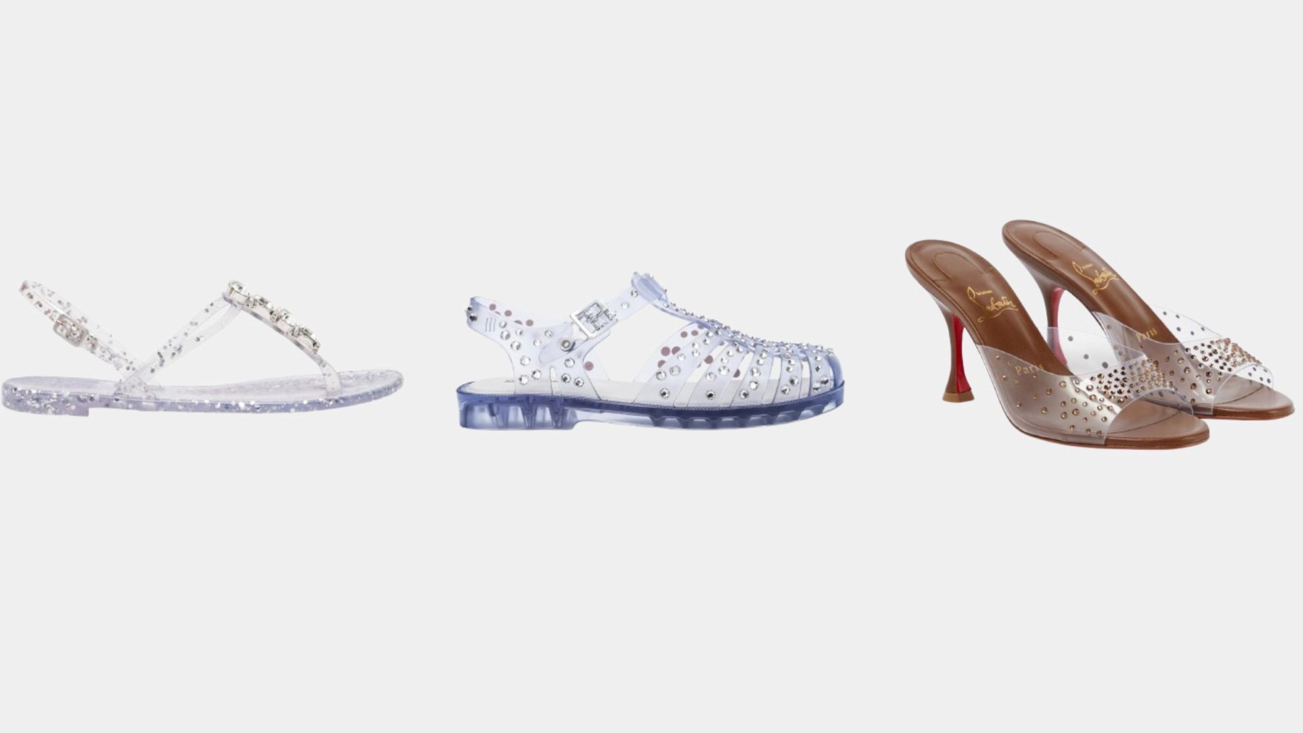 Da sinistra, sandali jelly in chiave gioiello Casadei, Melissa, Christian Louboutin - Credits: Courtesy Press Office