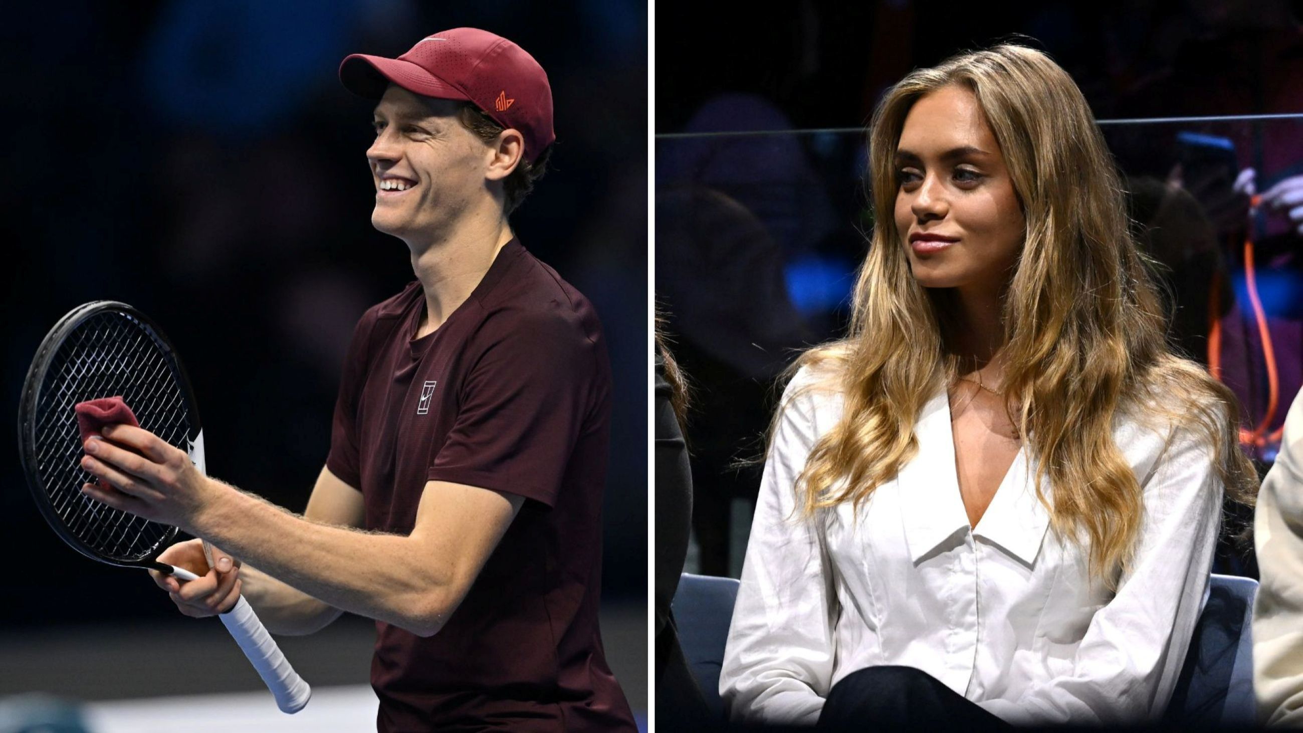 Jannik Sinner, dell’Italia, festeggia dopo aver conquistato il punto decisivo contro Felix Auger-Aliassime, del Canada, nella partita della fase a gironi del singolare maschile durante il secondo giorno delle Nitto ATP Finals 2025 all’Inalpi Arena il 10 novembre 2025 a Torino, Italia; Laila Hasanovic osserva dagli spalti durante la partita della fase a gironi tra Jannik Sinner, dell’Italia, e Felix Auger-Aliassime, del Canada, nel secondo giorno delle Nitto ATP Finals 2025 all’Inalpi Arena il 10 novembre 2025 a Torino, Italia - Credits: Getty Images 