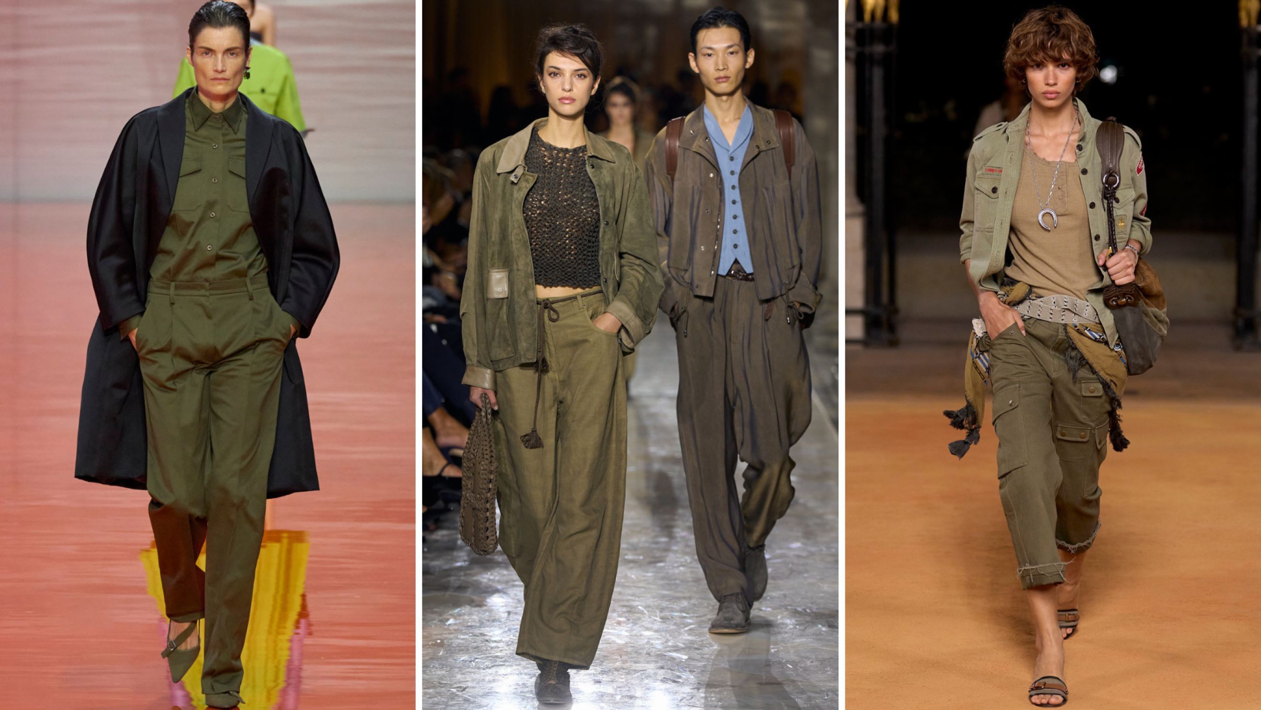 Da sinistra: Prada; Giorgio Armani; Isabel Marant SS26 - Credits Launchmetrics.com/Spotlight