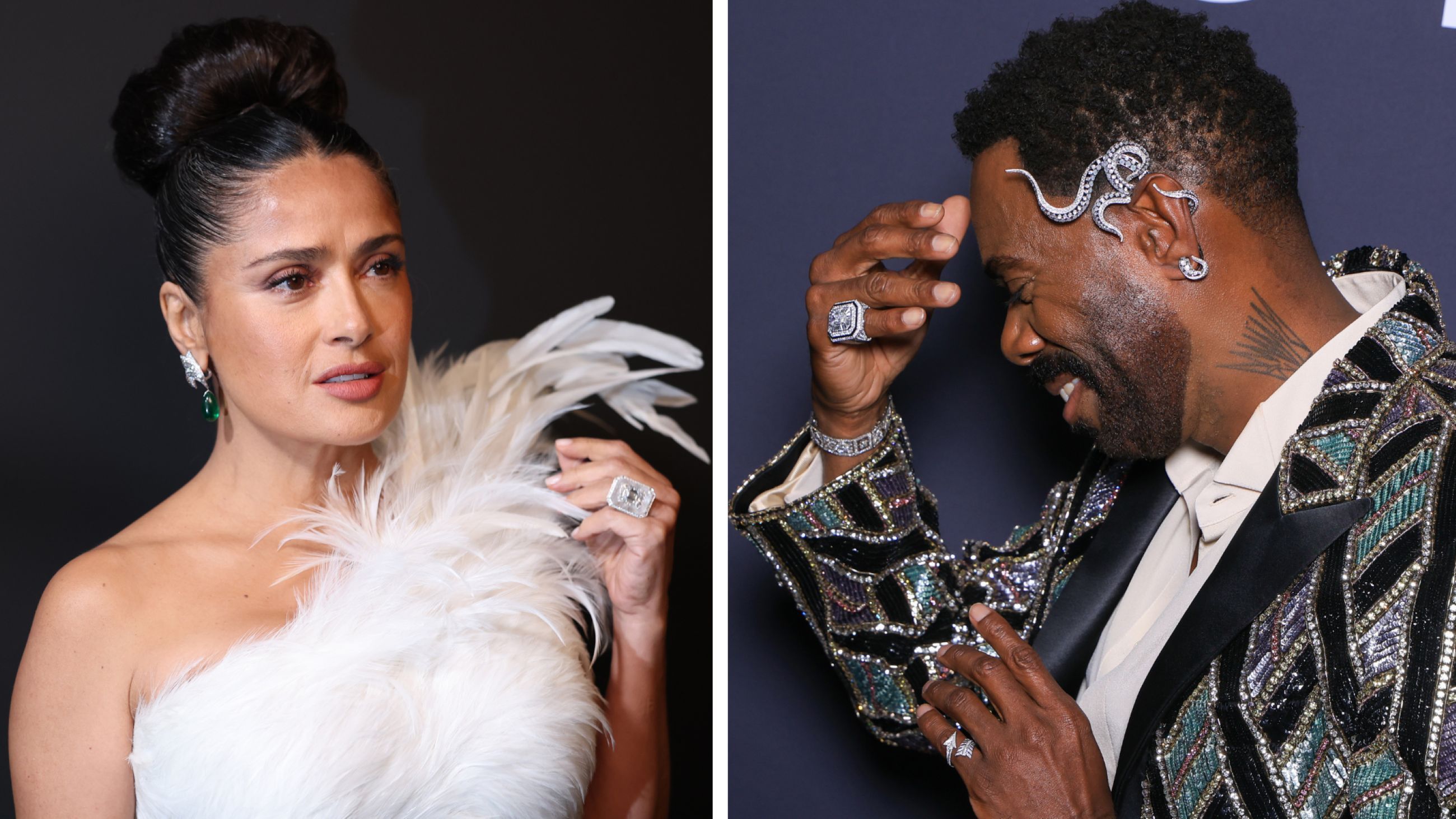 Da sinistra: Salma Hayek partecipa ai Kering Women in Motion Awards 2026 durante il 79° Festival di Cannes; Colman Domingo partecipa ai Kering Women in Motion Awards 2026 durante il 79º Festival del Cinema di Cannes - Credits Getty Images