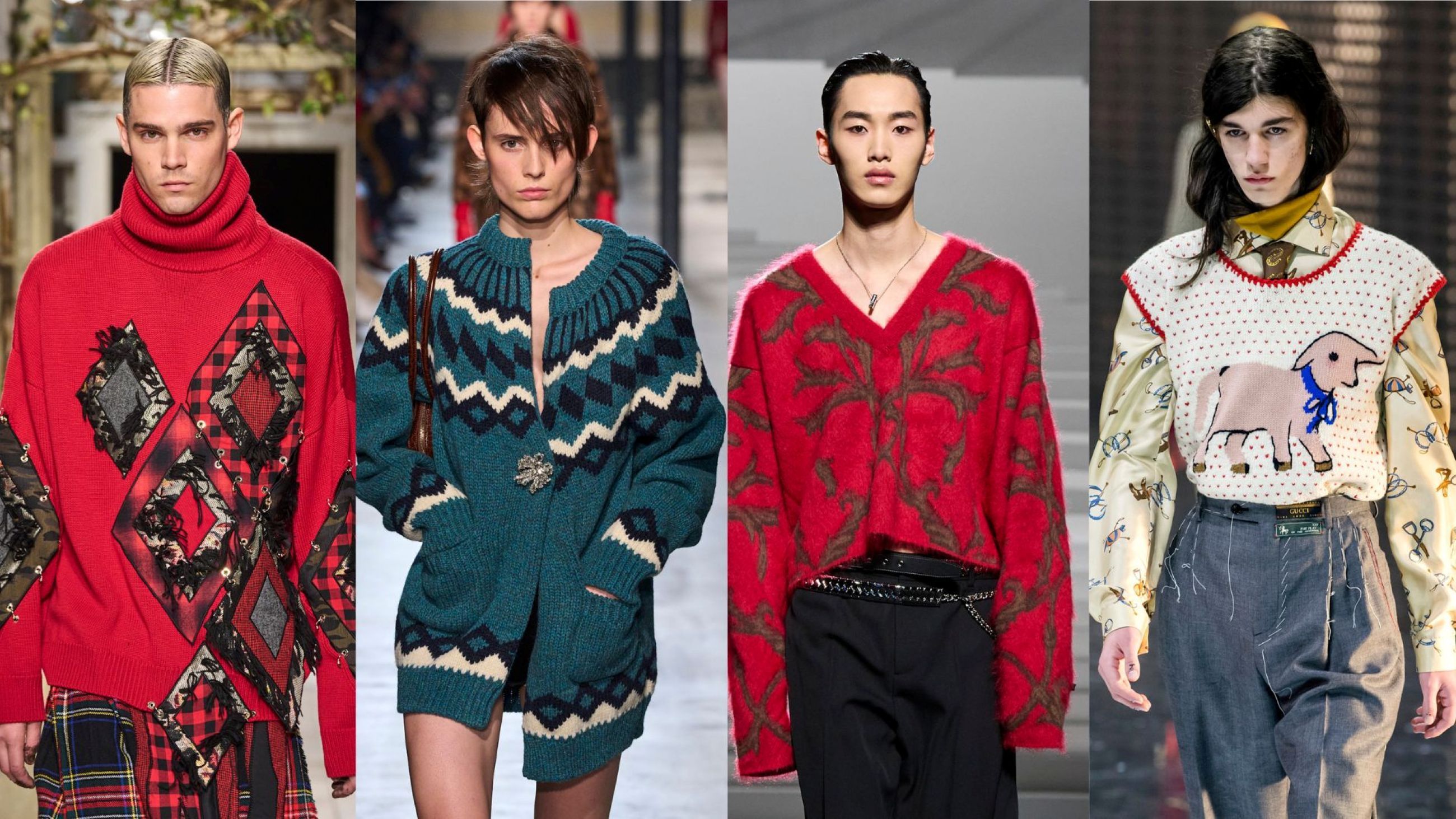 Da sinistra verso destra: Antonio Marras FW24; N 21 FW24; Versace FW24; Gucci FW19 - Credits Launchmetrics.com/Spotlight