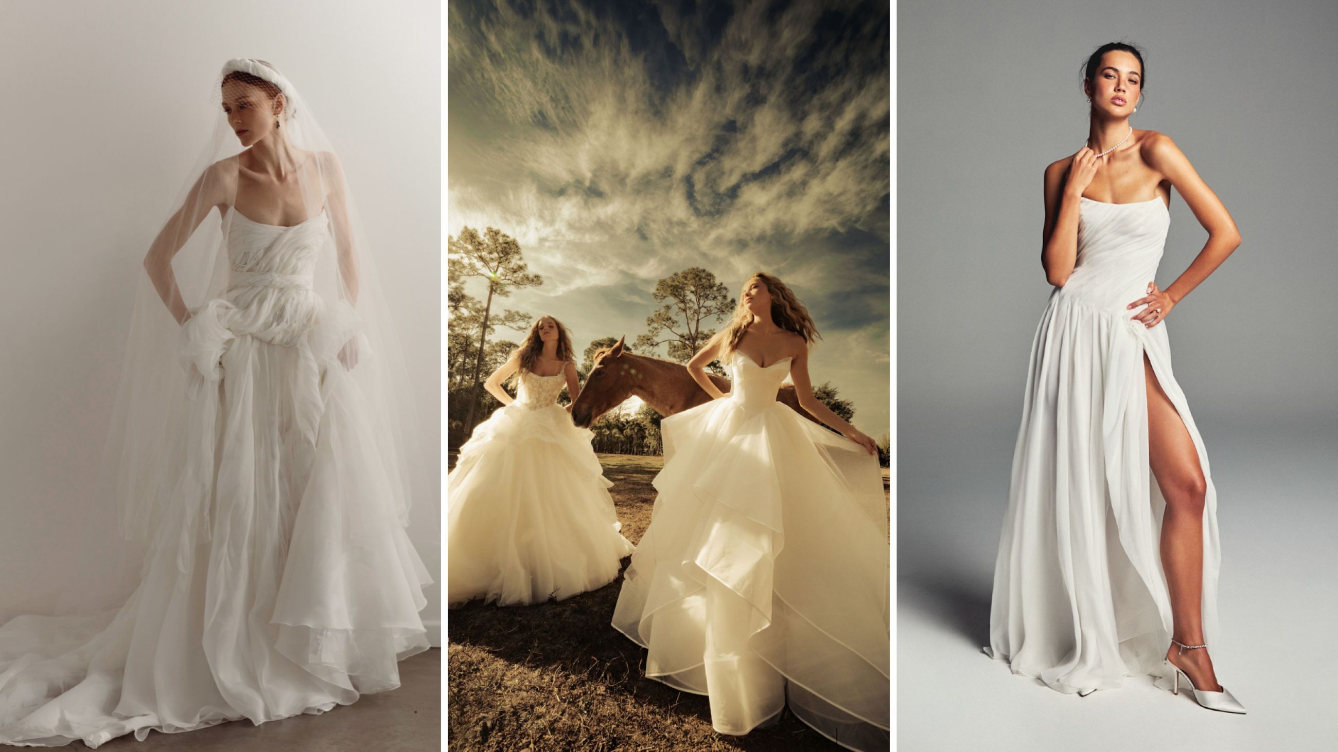 Da sinistra: Ouma SS27; Hayley Paige SS27; Monique Lhuillier SS27 - Credits Launchmetrics.com/Spotlight