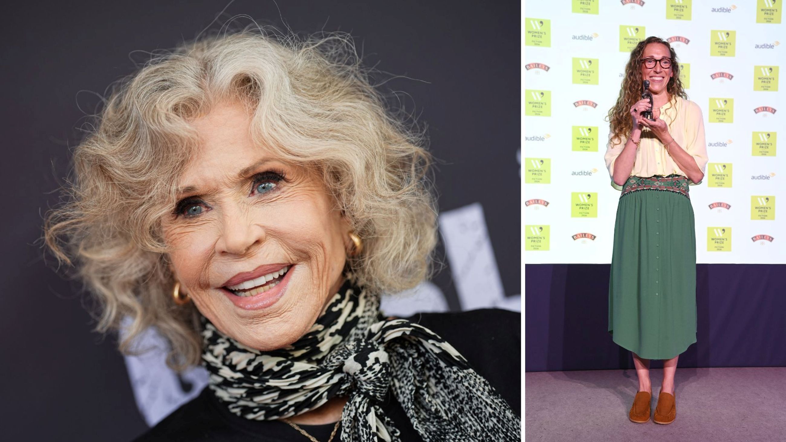 Jane Fonda partecipa alla première newyorkese di Gaslit presso l'IFC Center il 12 giugno 2026 a New York City; Virginia Evans, vincitrice del Women's Prize for Fiction per il romanzo The Correspondent, partecipa alla festa estiva e alla cerimonia di premiazione del Women's Prize Trust, tenutesi ai Bedford Square Gardens l'11 giugno 2026 a Londra, in Inghilterra - Credits: Getty Images