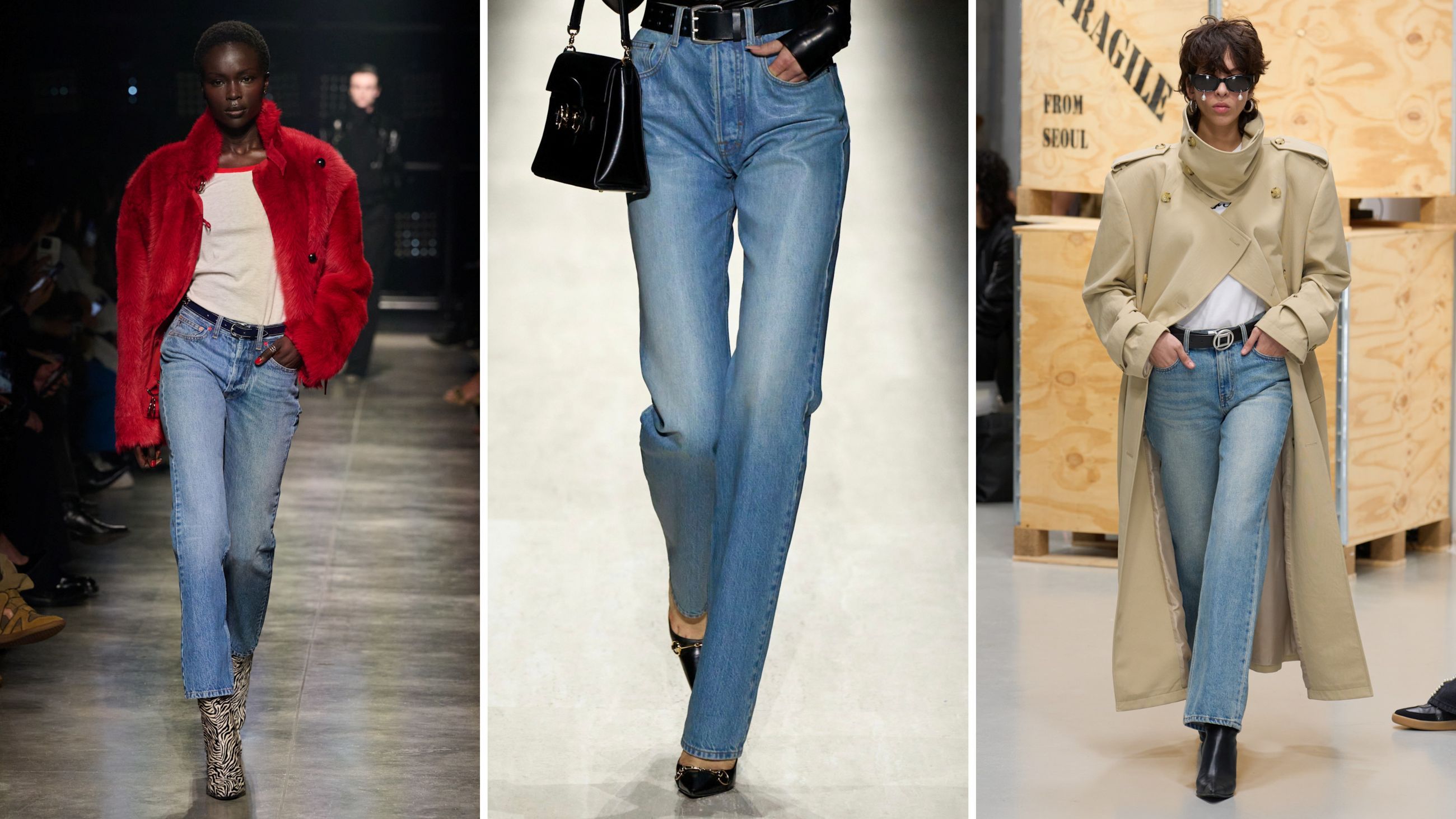 Dalle passerelle FW26: da sinistra Isabel Marant; Gucci; Kimhekim - Credits: Launchmetrics.com/Spotlight