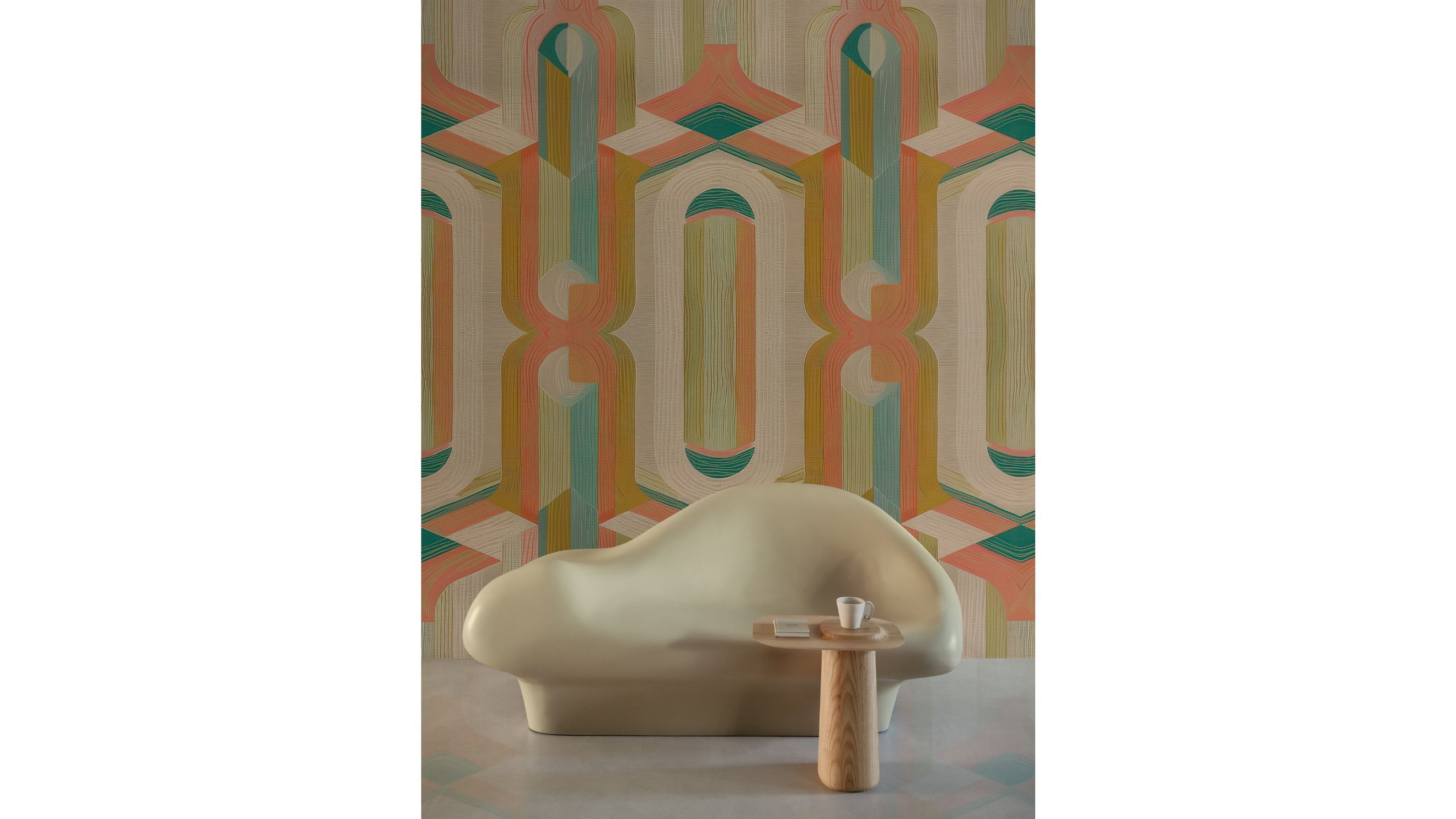 Ananke di Wall&decò, geometrie rétro e cromie calde, ritmo architettonico - Courtesy Wall&decò