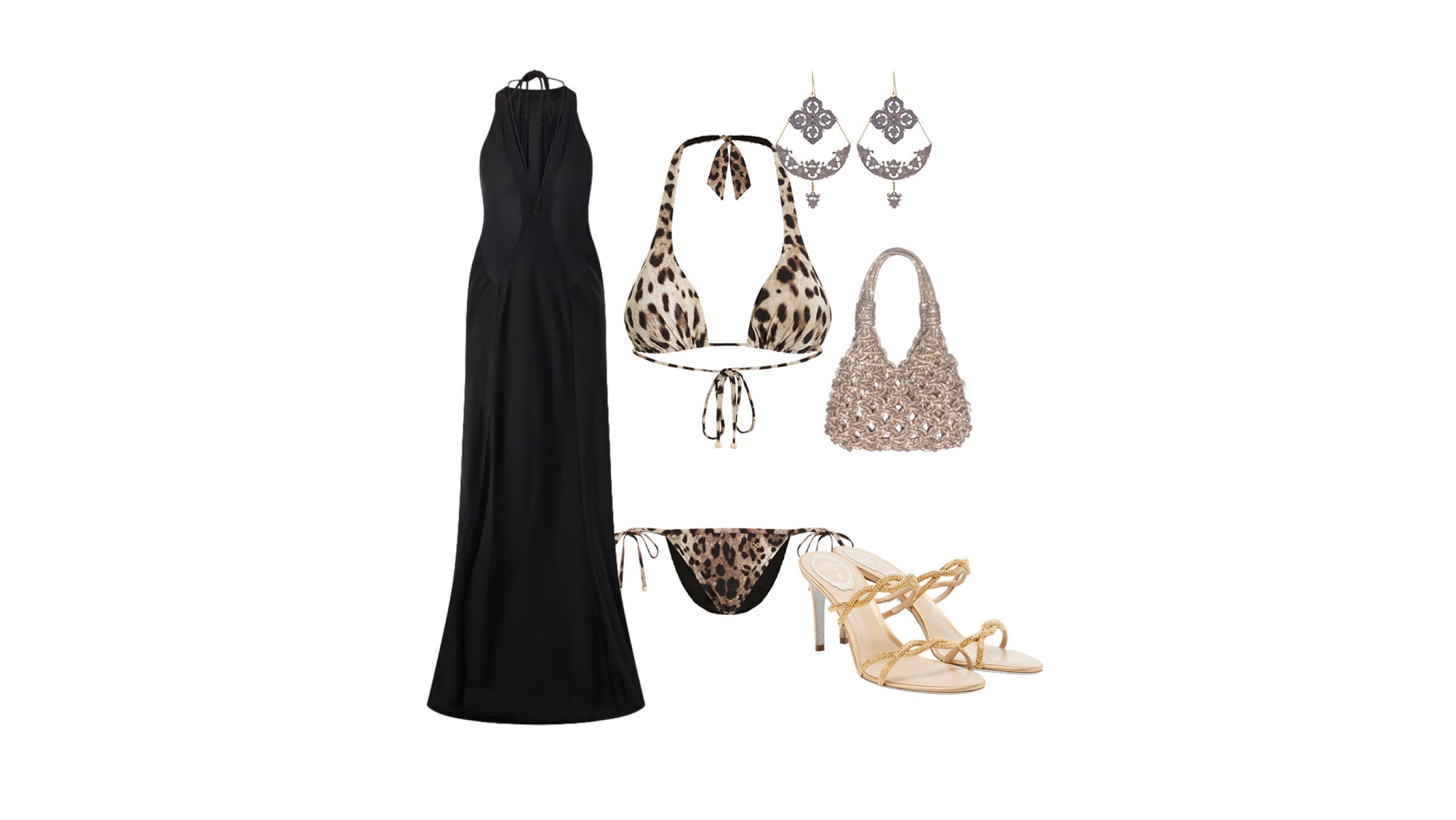 Costume Dolce&Gabbana, abito Victoria Beckham, sandali René Caovilla, borsa Hibourama, orecchini Atelier VM