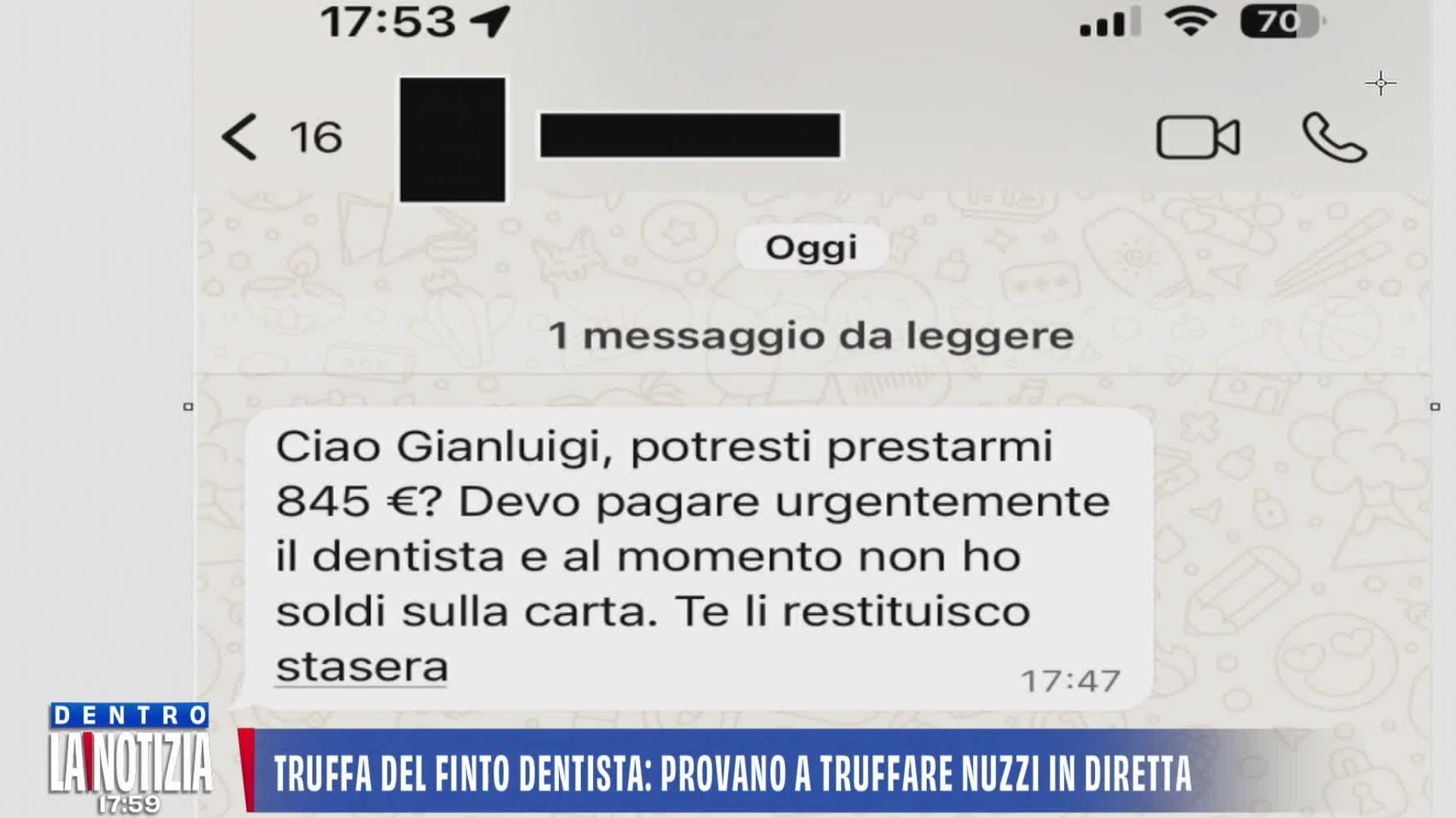 Il messaggio ricevuto in diretta da Gianluigi Nuzzi 