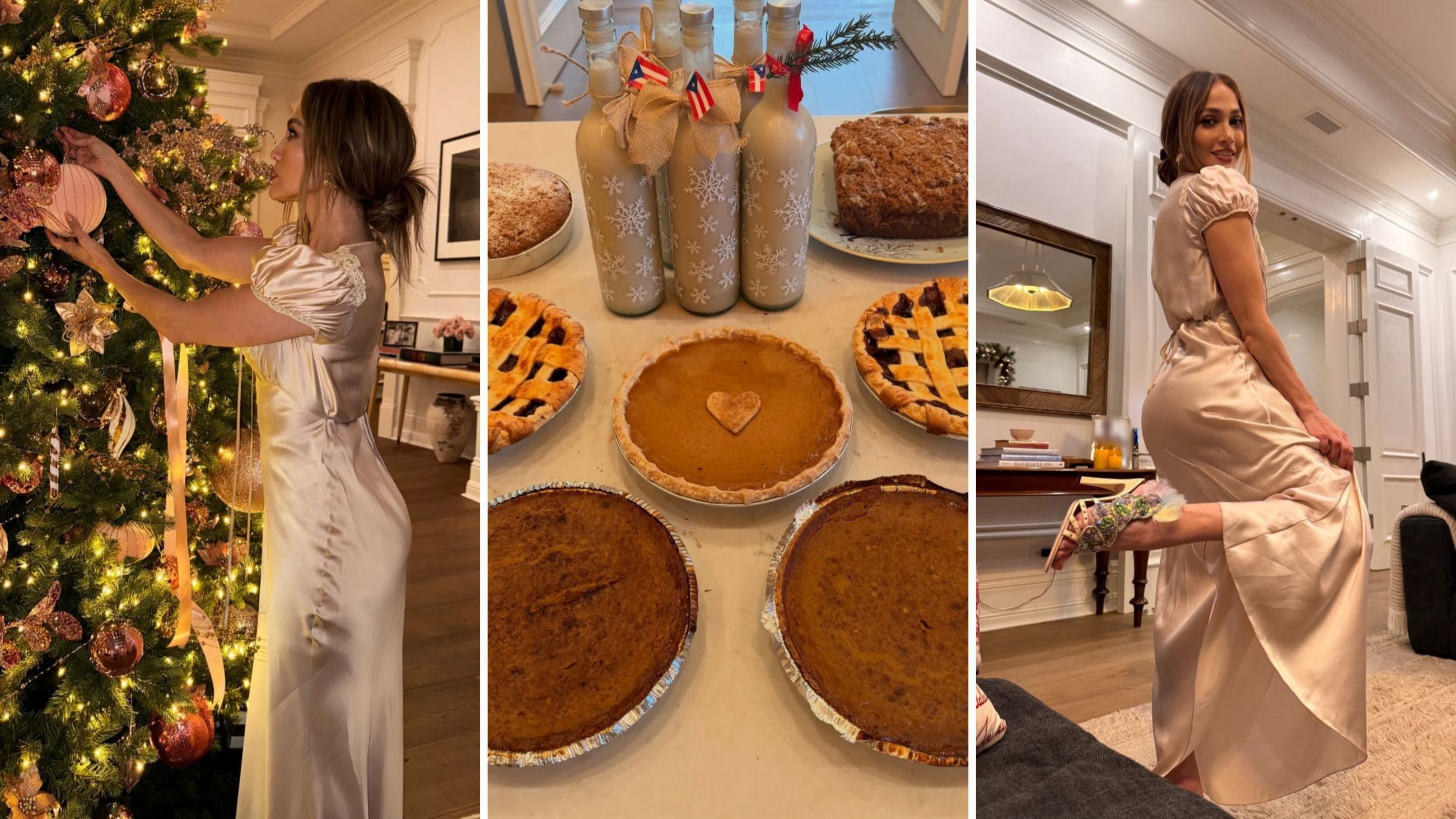 La cantante Jennifer Lopez è serena mentre, durante il Giorno del Ringraziamento, sistema le decorazioni dell’albero di Natale, preparandosi all’arrivo della Vigilia - Credits: profilo Instagram di Jennifer Lopez