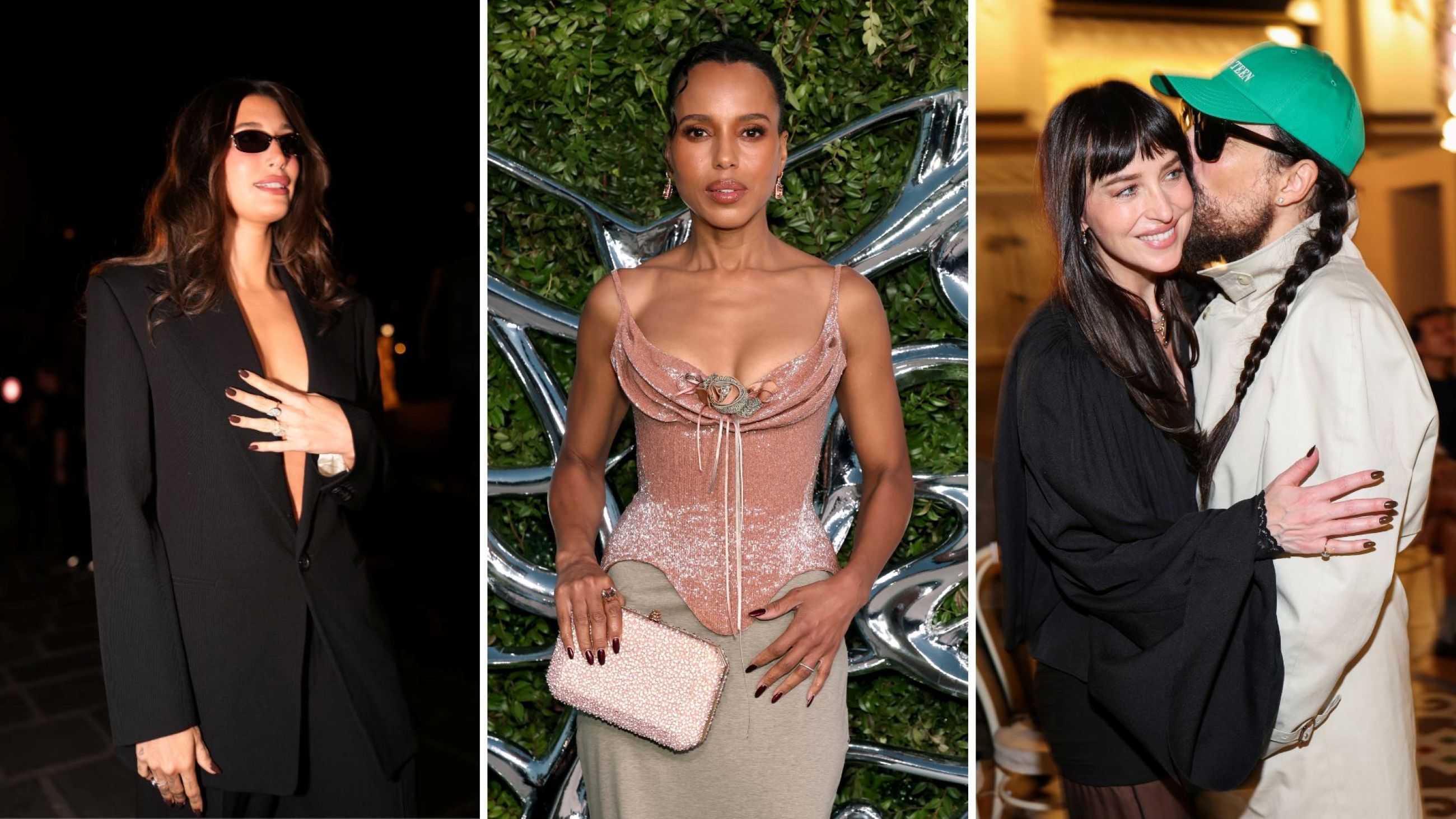 Da sinistra a destra, Hailey Bieber, Kerry Washington e Dakota Johnson con Alessandro Michele - Credits: Getty Images