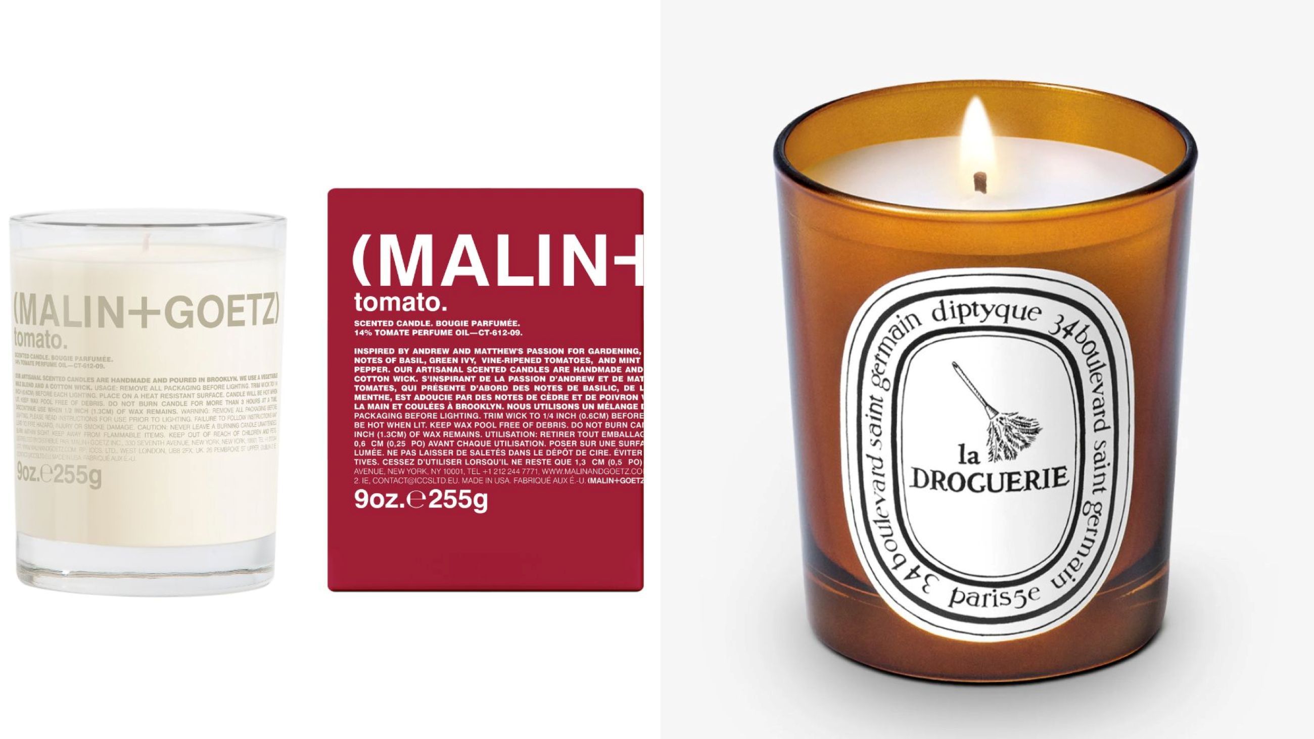 Malin + Goetz, Candela Tomato; Diptyque, La Droguerie Candela - Credits: Courtesy Press Office 