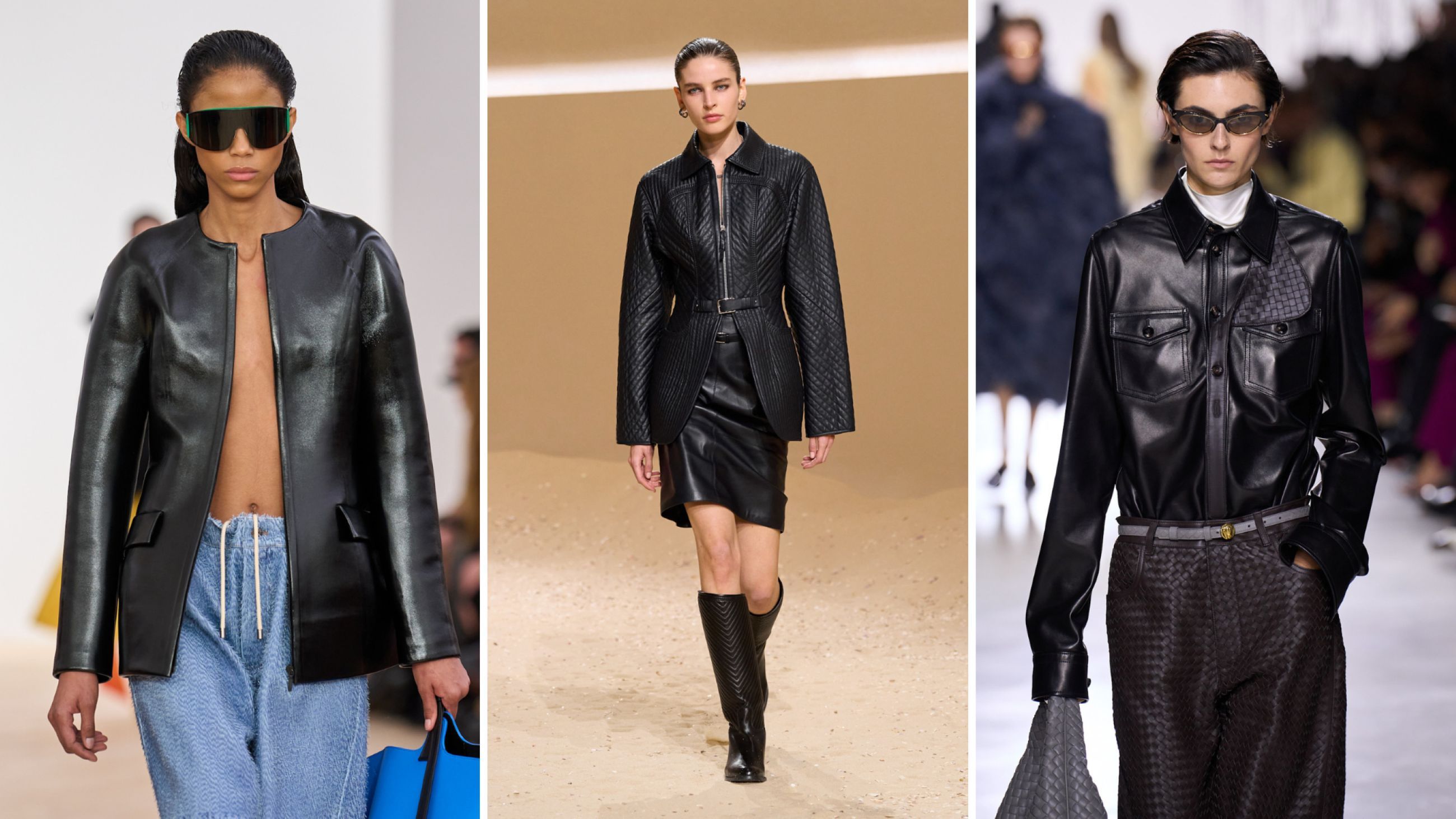 Da sinistra: Loewe; Hermès; Bottega Veneta SS26 - Credits Launchmetrics.com