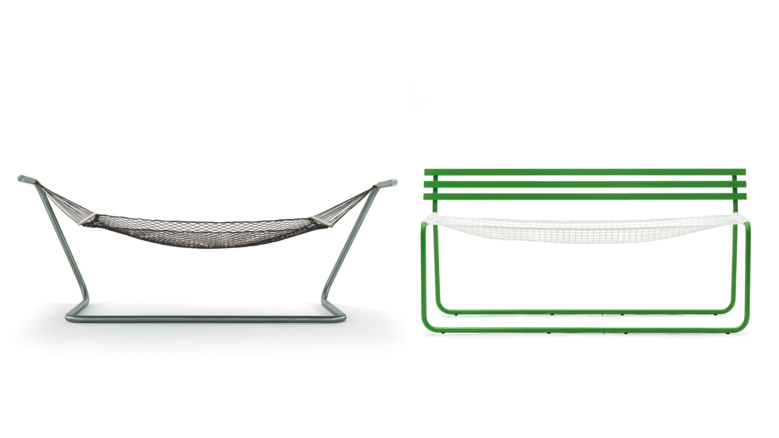Da sinistra: AM di Coro, design Stefano Gallizioli - Courtesy Coro; Siesta di Campeggi, design Emanuele Magini - Courtesy Campeggi