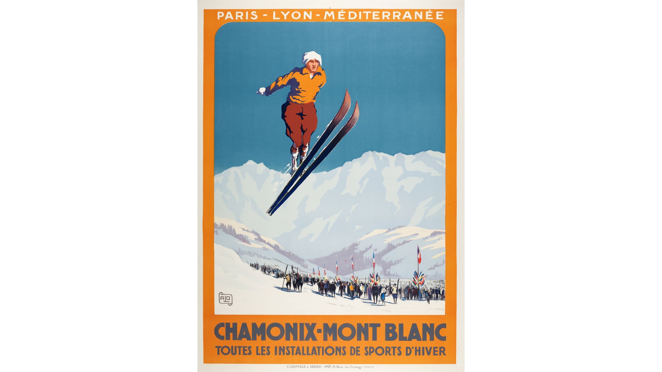 Charles Halo Poster, I Giochi Olimpici Invernali Chamonix 1924. Poster, Chamonix 1924 I Olympic Winter Games Produzione. Produced by Imprimerie Cornille & Serre ca. 1924 Litografia. Litograph Olympic Museum Collection, Lausanne © Olympic Museum Collection – All rights reserved - Courtesy Press Office