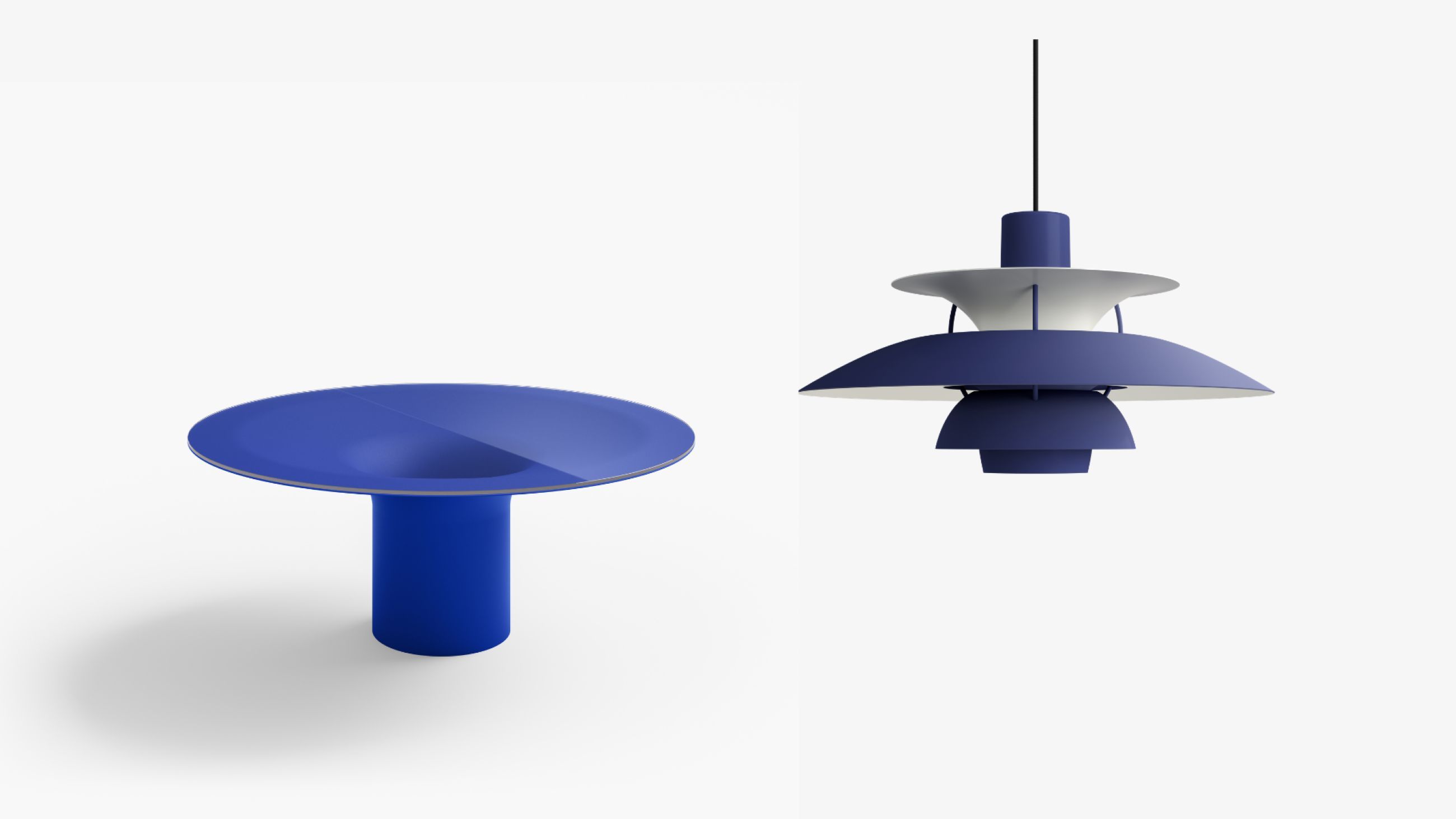 Da sinistra: Tavolo Helicon, Desalto - Courtesy Desalto; Lampada PH 5 Dusty Indigo, Louis Poulsen - Courtesy Louis Poulsen
