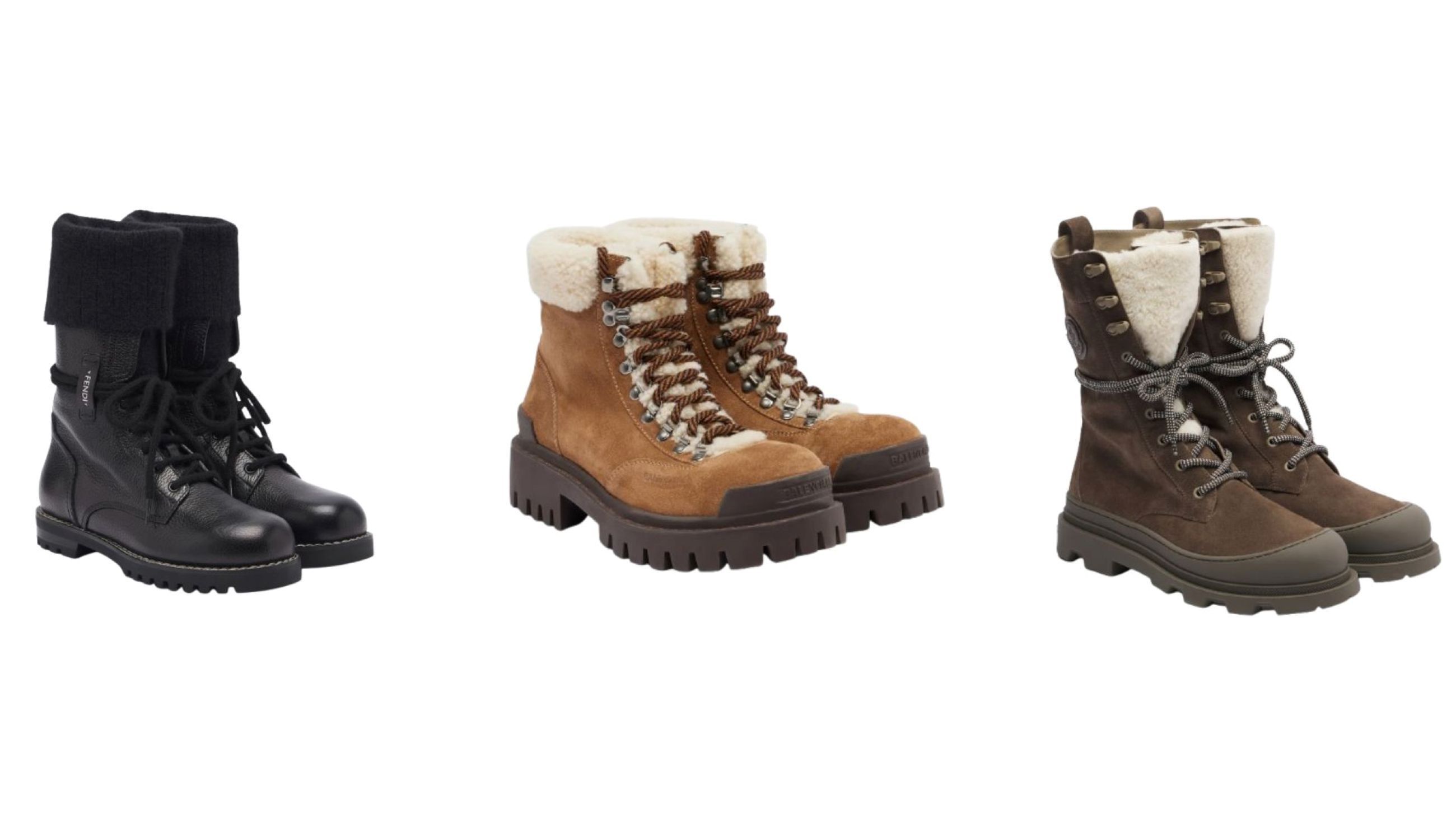 Anfibi con shearling Fendi, Balenciaga, Moncler - Credits: Courtesy Press Office