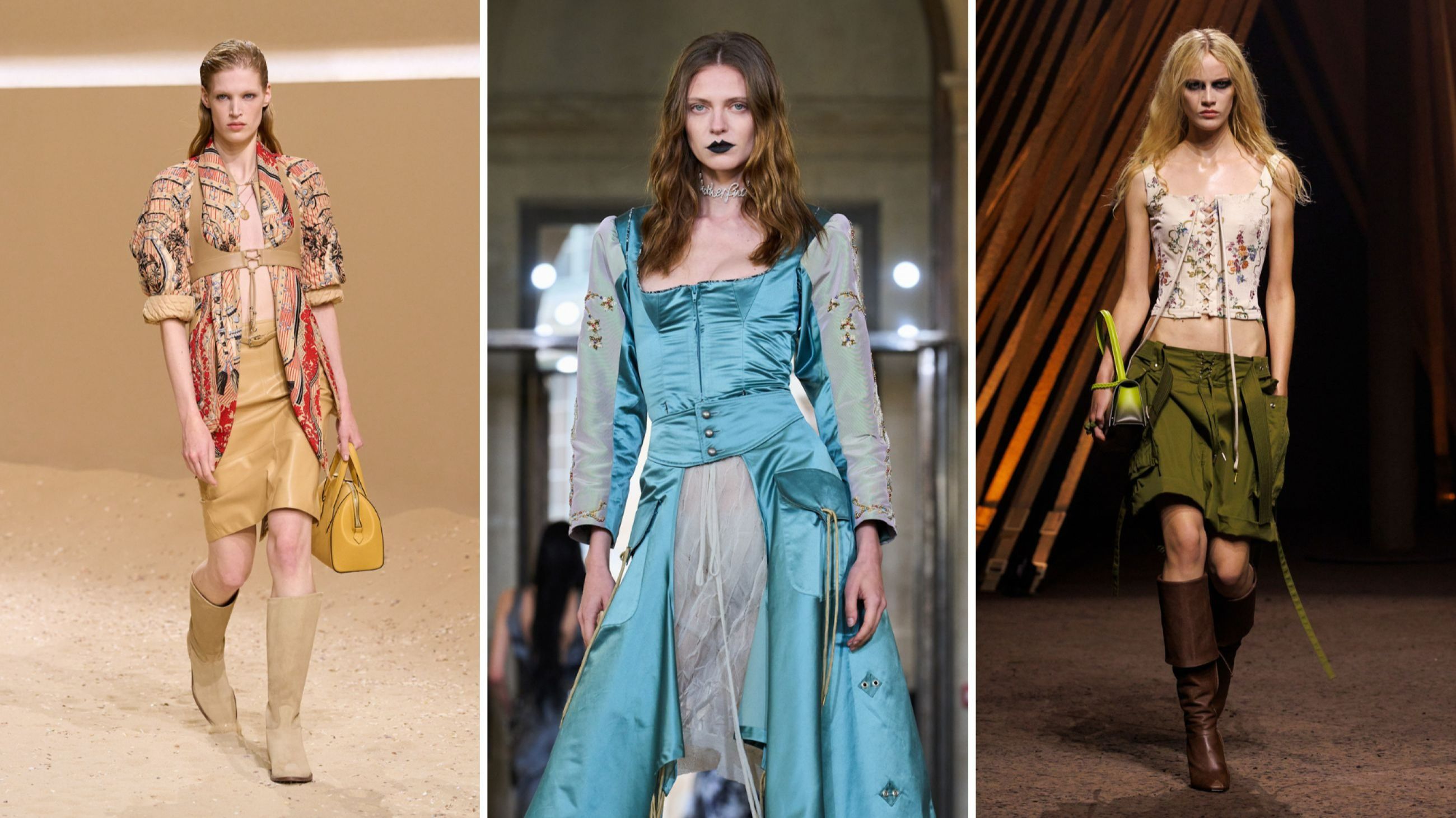 Da sinistra: Hermès; Andreas Kronthaler for Vivienne Westwood; McQueen SS26 - Credits Launchmetrics.com/Spotlight 