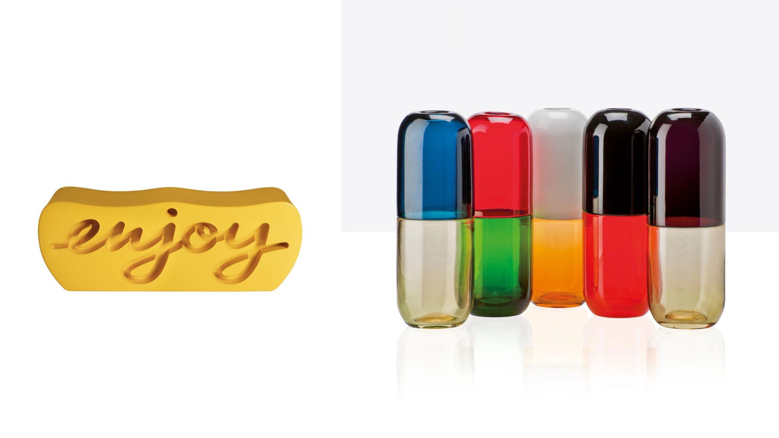 Enjoy di Slide. Courtesy Slide; Happy Pills di Venini - Courtesy Venini 