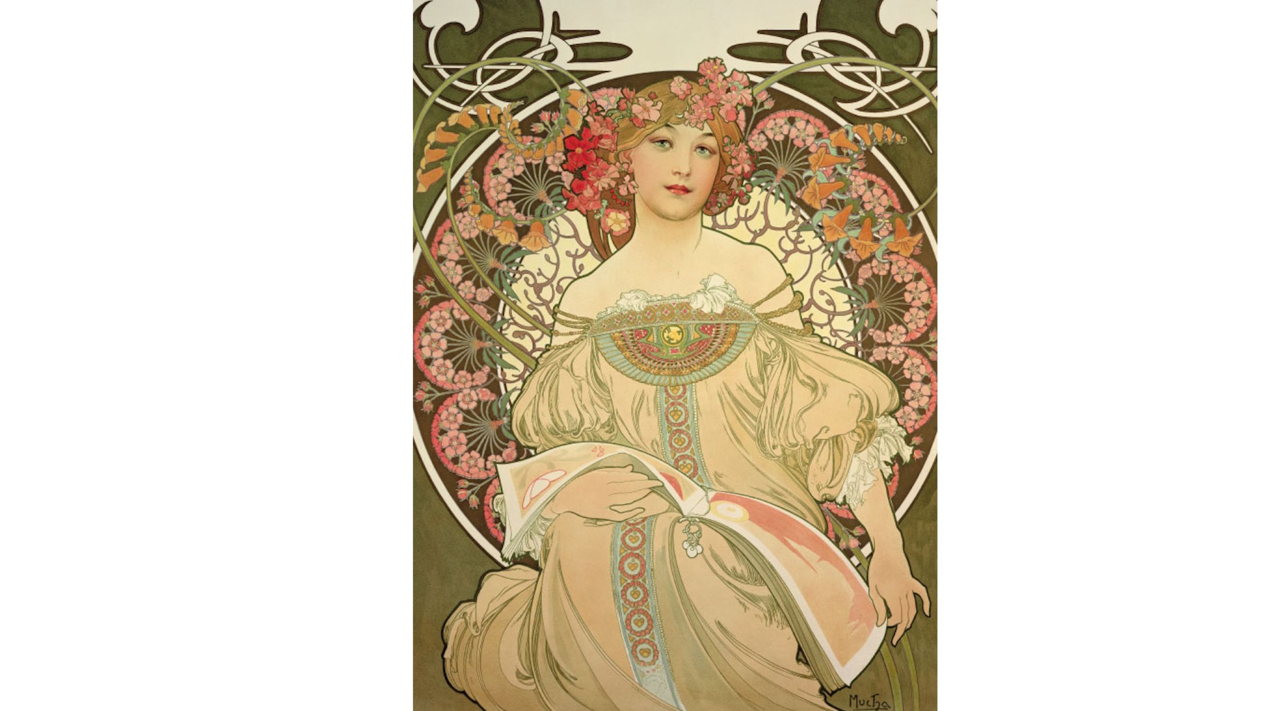 Alphonse Mucha, Reverie, 1896 – litografia - 68x50 cm, Collezione privata 