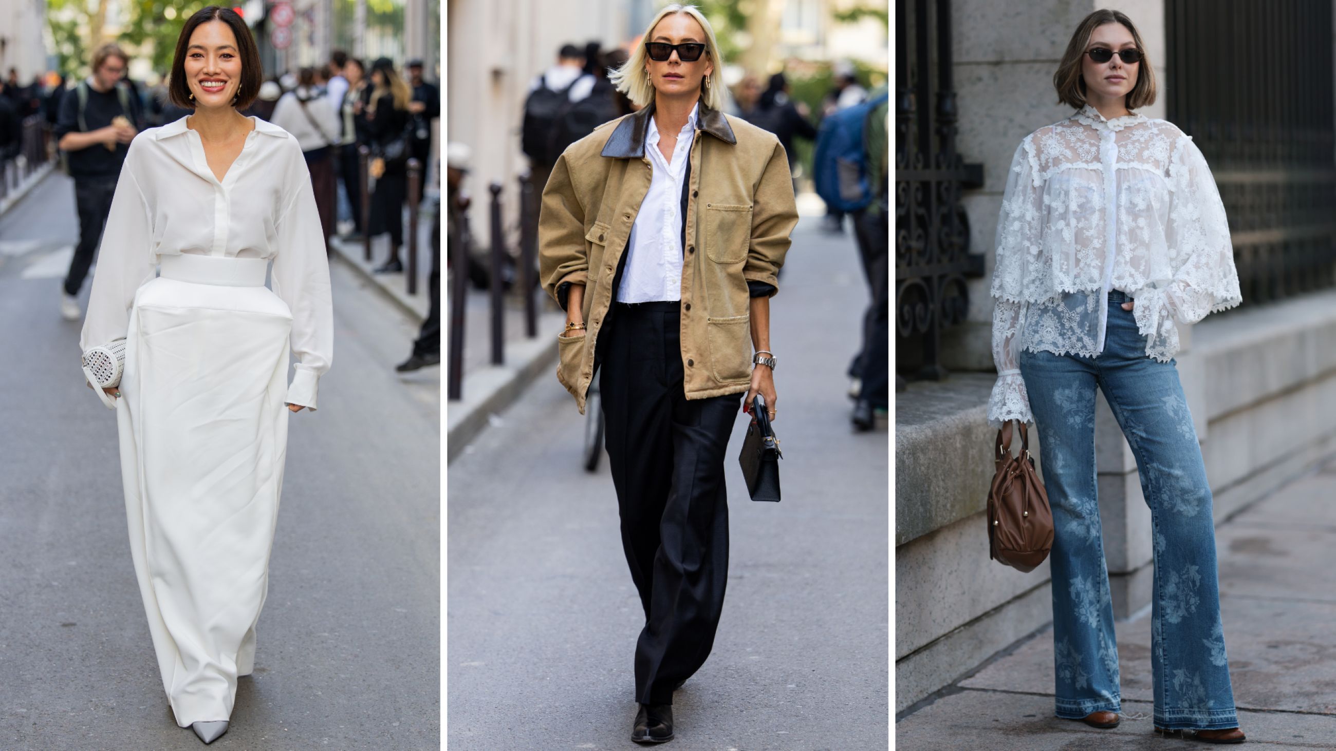 Da sinistra: Tiffany Hsur durante la Womenswear Primavera Estate 2026 a Parigi; Womenswear Primavera Estate 2026 alla Paris Fashion Week; Kate Smolianinova durante la New York Fashion Week, 2025 - Credits Getty Images