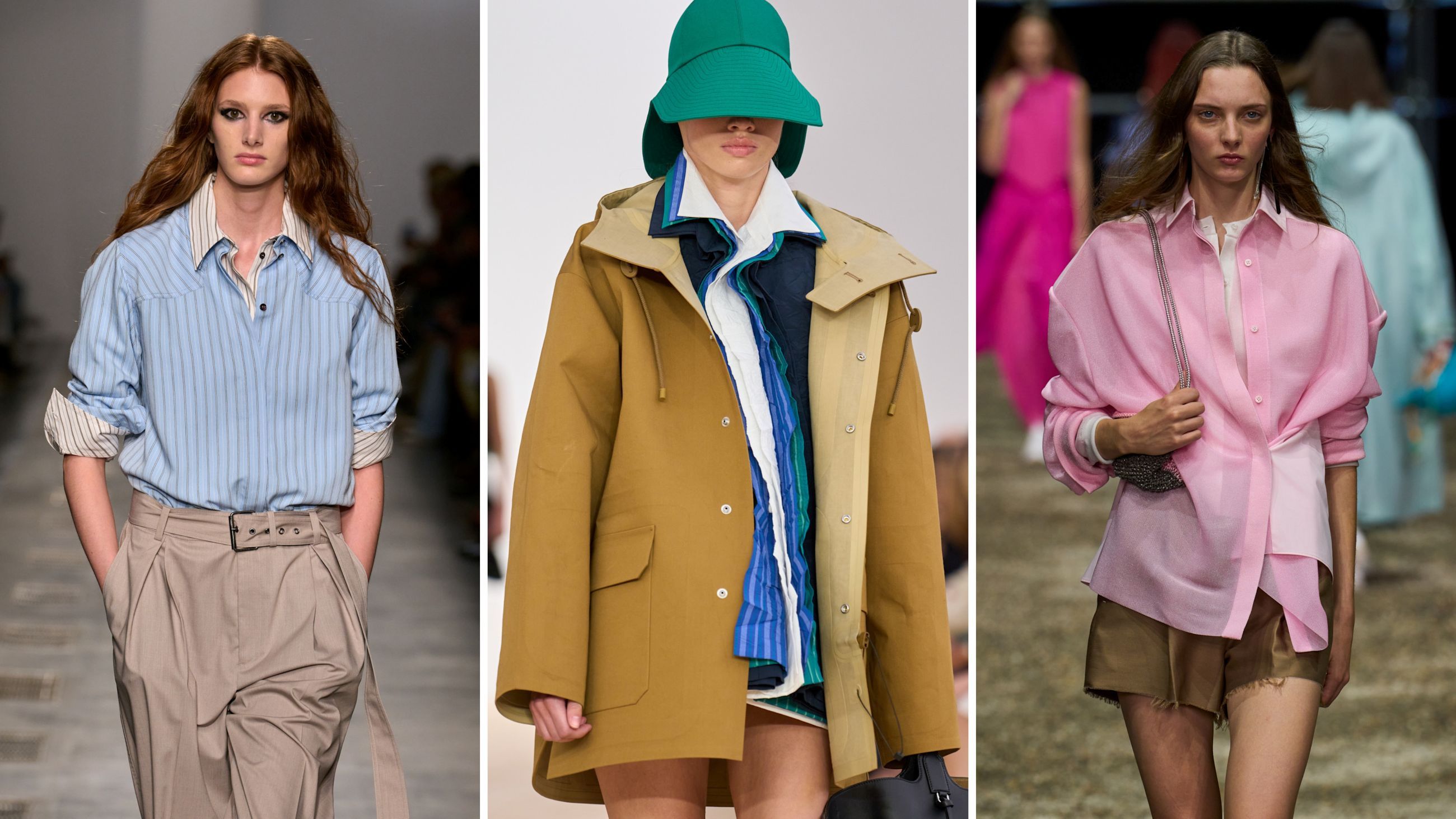 Dalle passerelle PE26: da sinistra Iceberg; Loewe; Anteprima - Credits: Launchmetrics.com/Spotlight
