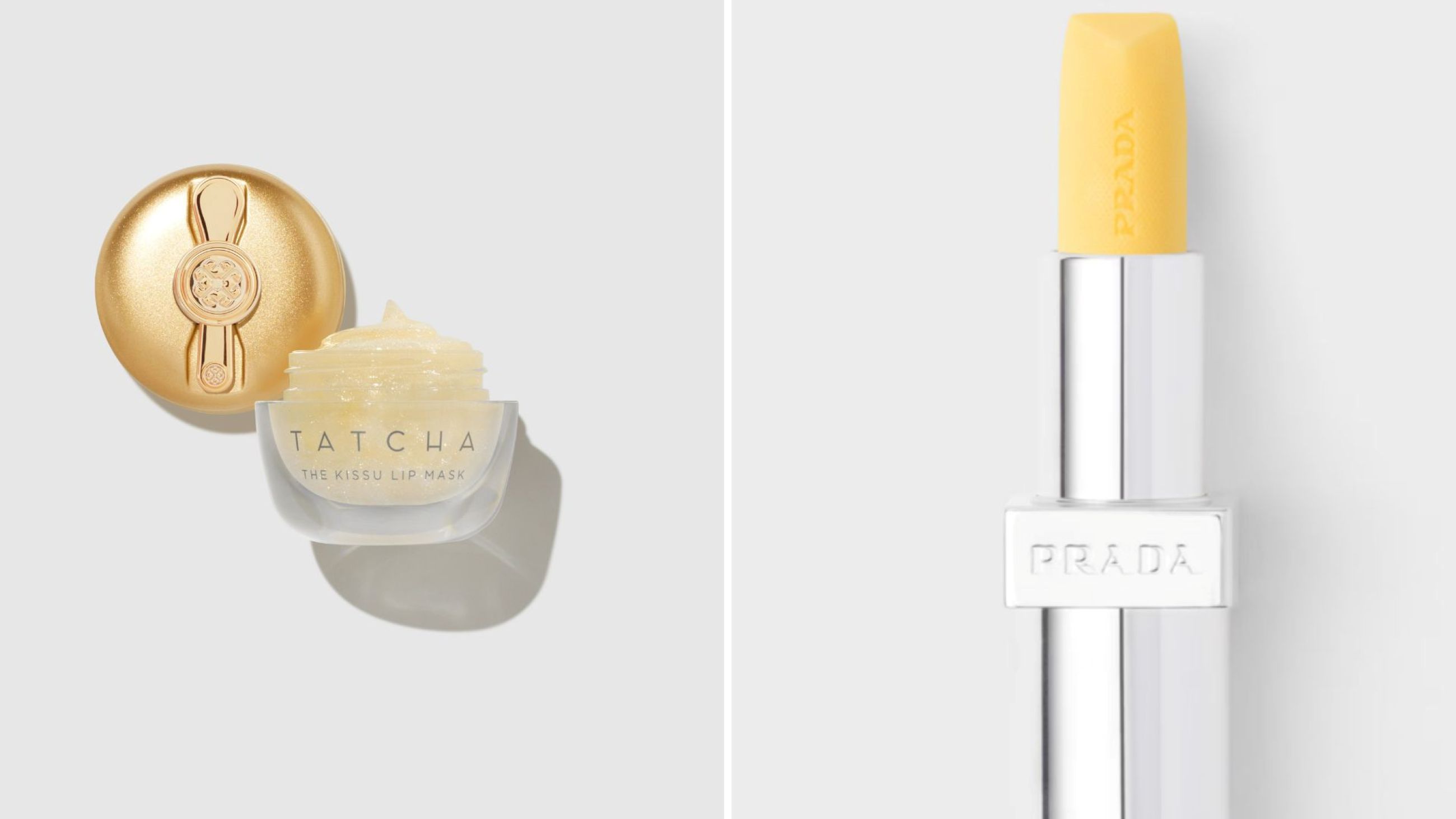 Tatcha, The Kissu Lip Mask_Gold Shimmer; Prada, Prada Balm - Credits: Courtesy Press Office