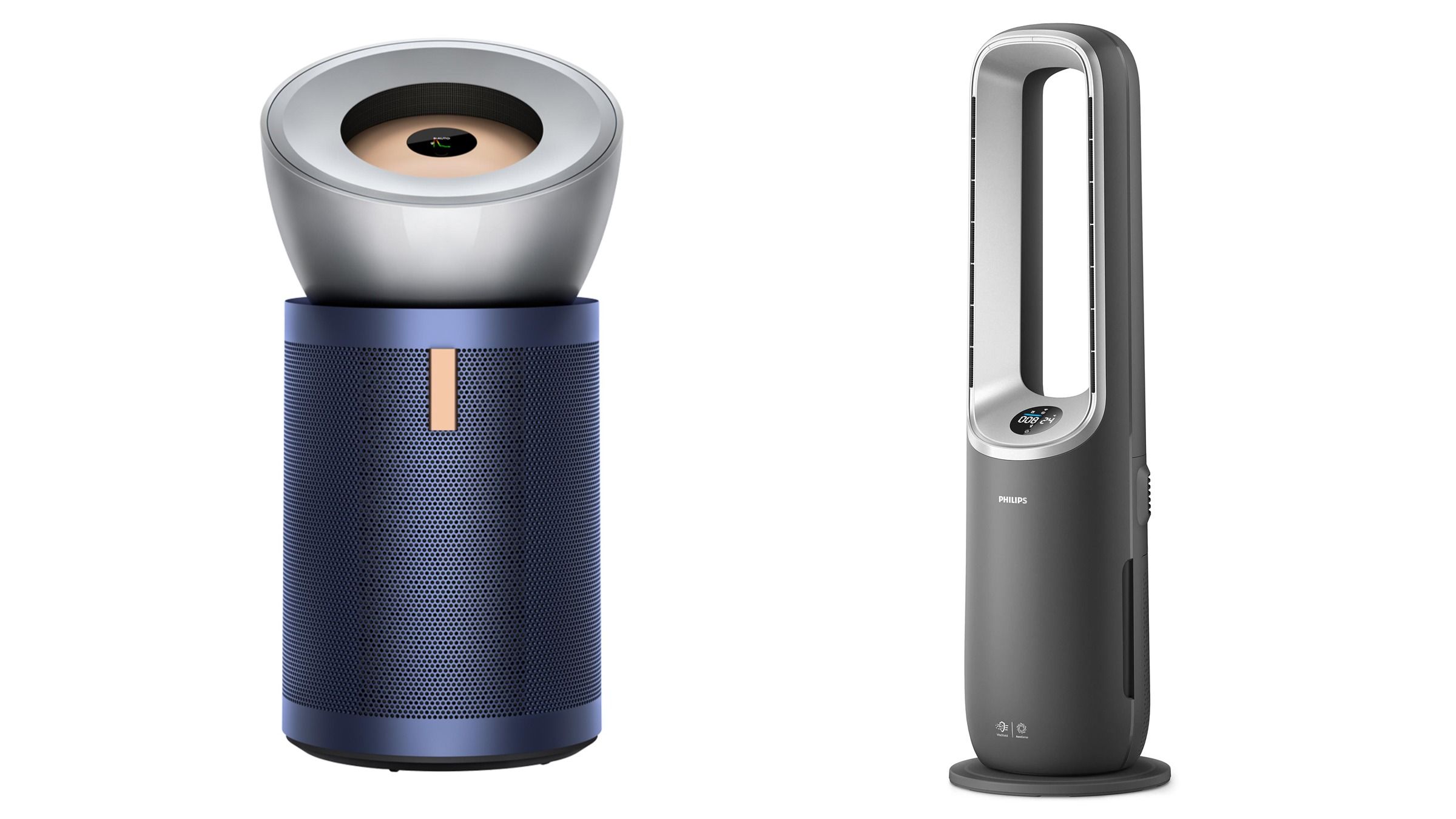Da sinistra: Dyson Purifier Big+Quiet Formaldehyde - Philips Air Performer Serie 8000. Courtesy Press Office