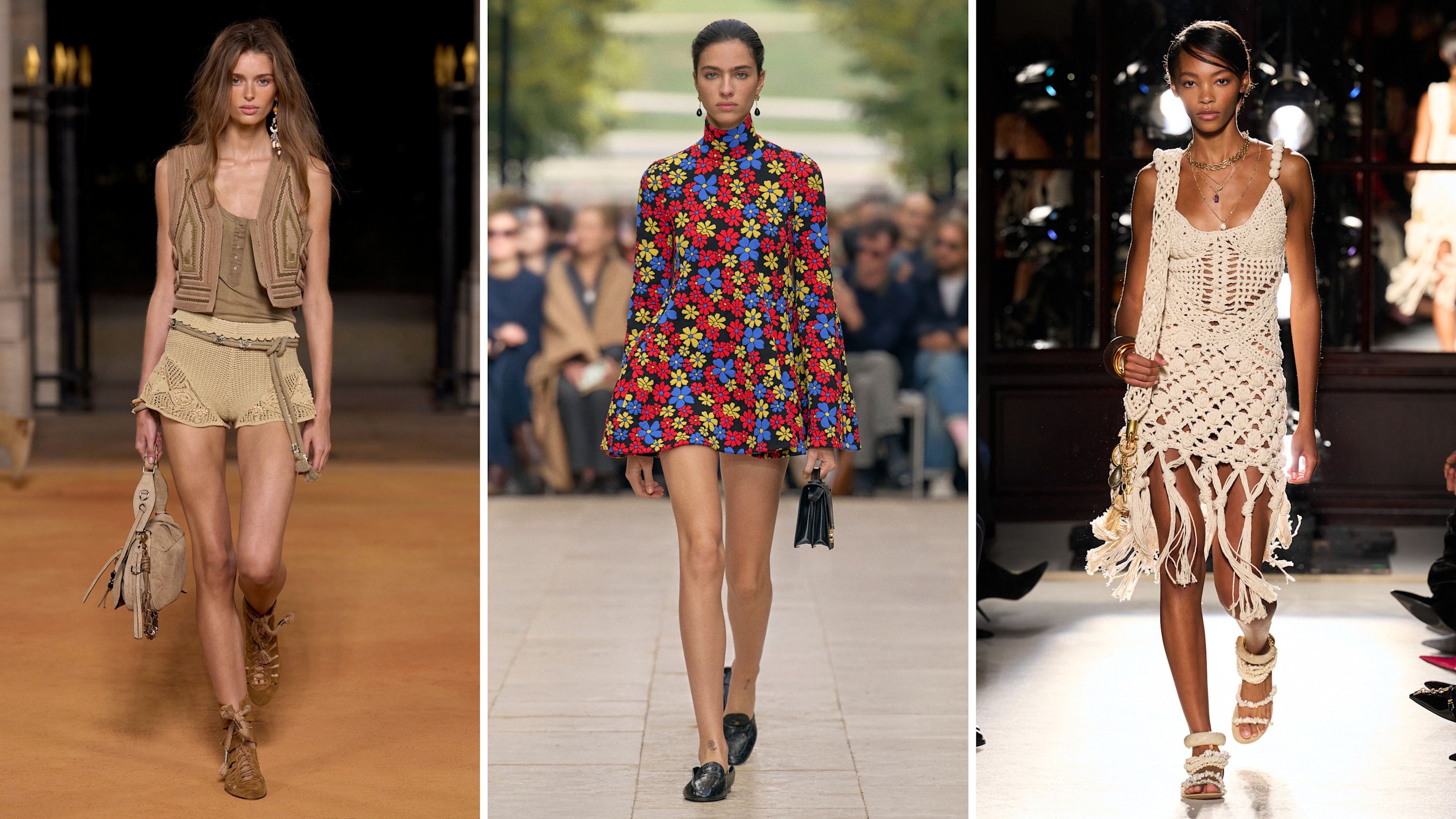 Dalle passerelle SS26: da sinistra mise Isabel Marant; Celine; Balmain - Credits: Launchemtrics.com/Spotlight
