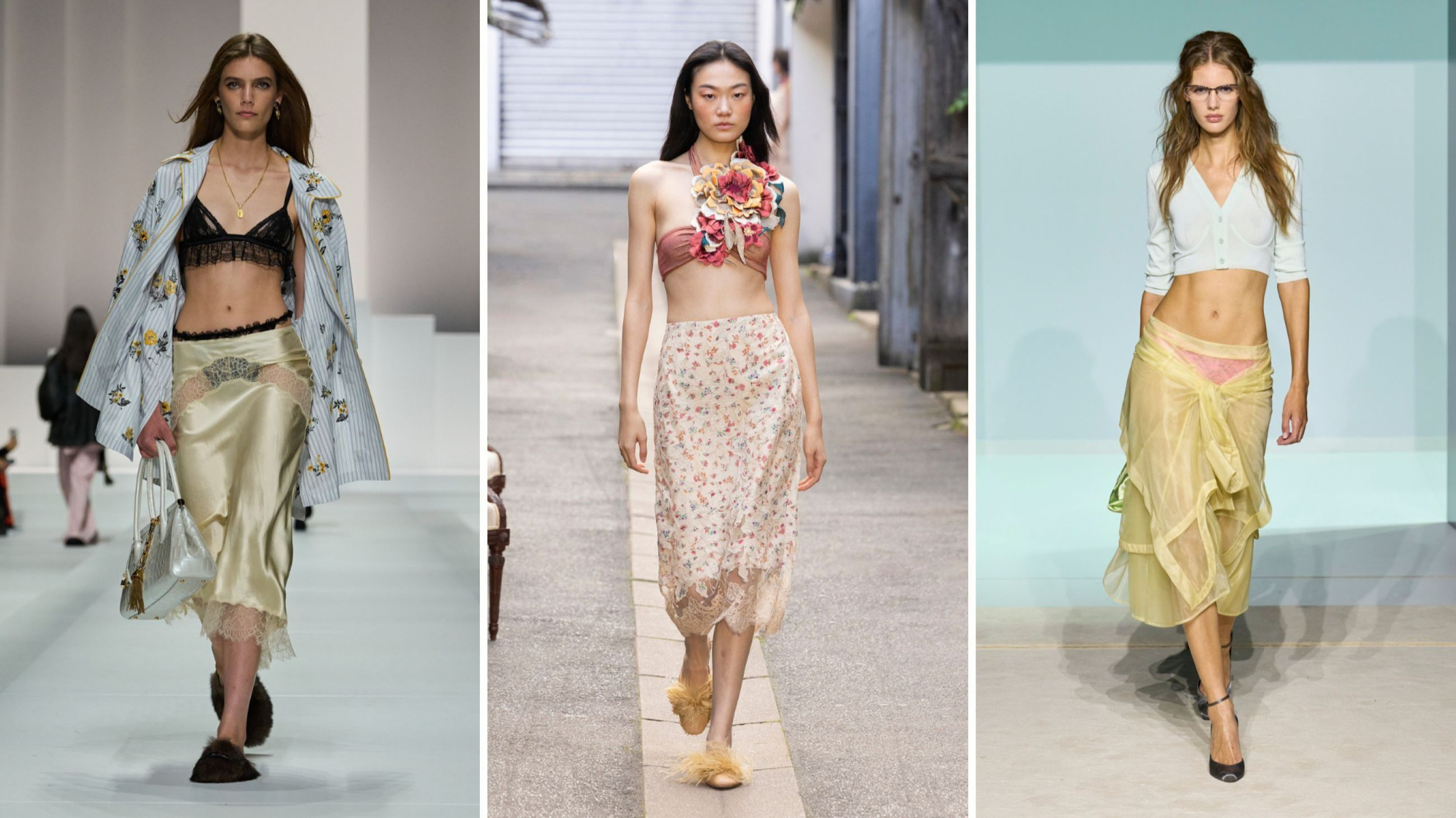 Da sinistra: Dolce&Gabbana SS26; Ungaro SS26; The Attico SS26 - Credits Launchmetrics.com/Spotlight