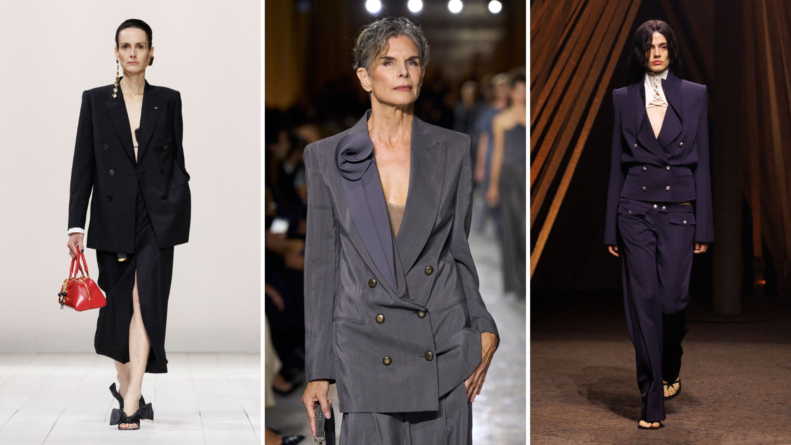 Da sinistra: Givenchy; Giorgio Armani; McQueen SS26 - Credits Launchmetrics.com/Spotlight