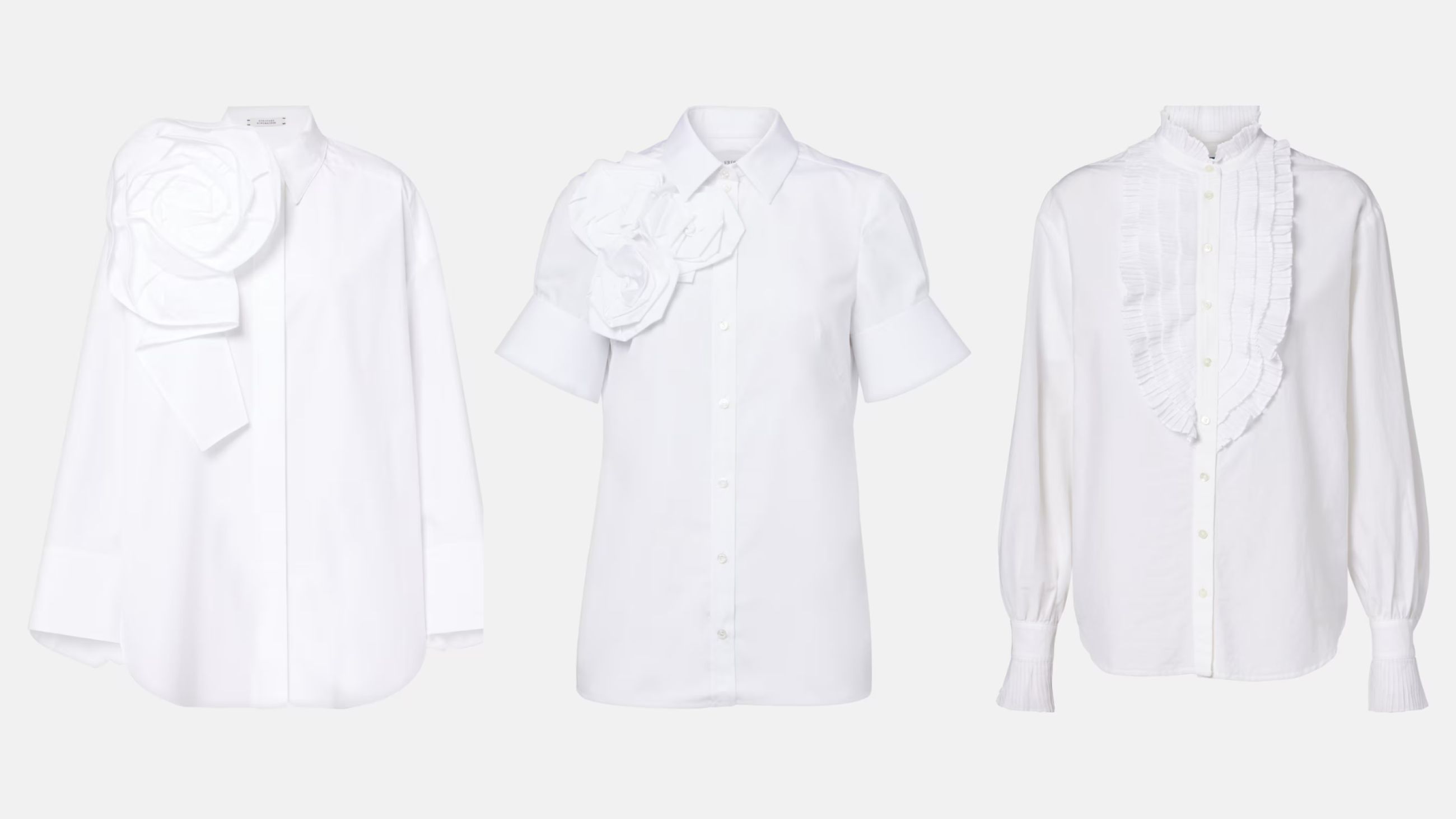 Da sinistra: camicia Dorothee Schumacher; camicia Erdem; camicia Polo Ralph Lauren - Courtesy Press Office