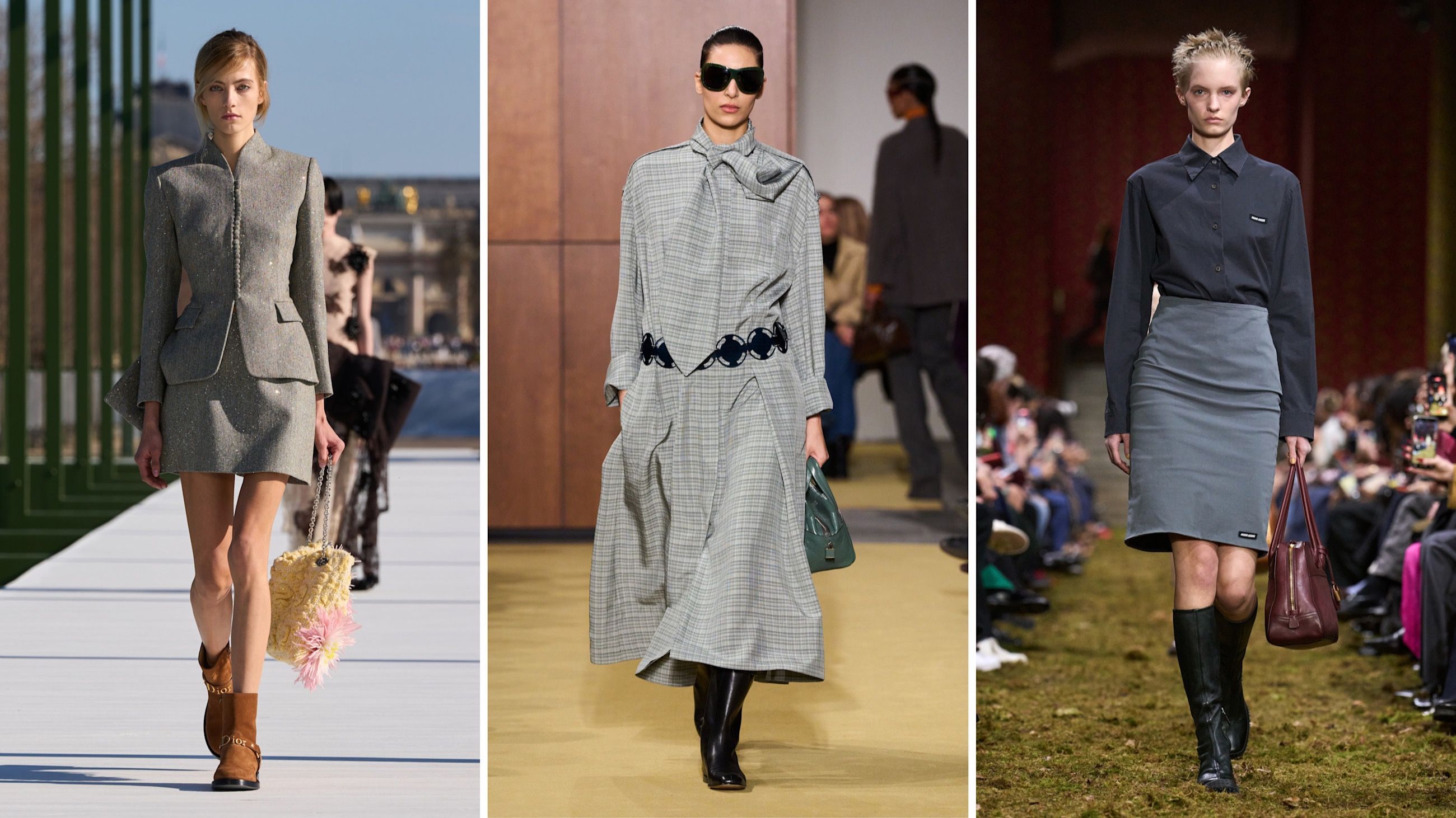 Dalle collezioni FW26: da sinistra Christian Dior; Tory Burch; Miu Miu - Credits: Launchmetrics.com/Spotlight