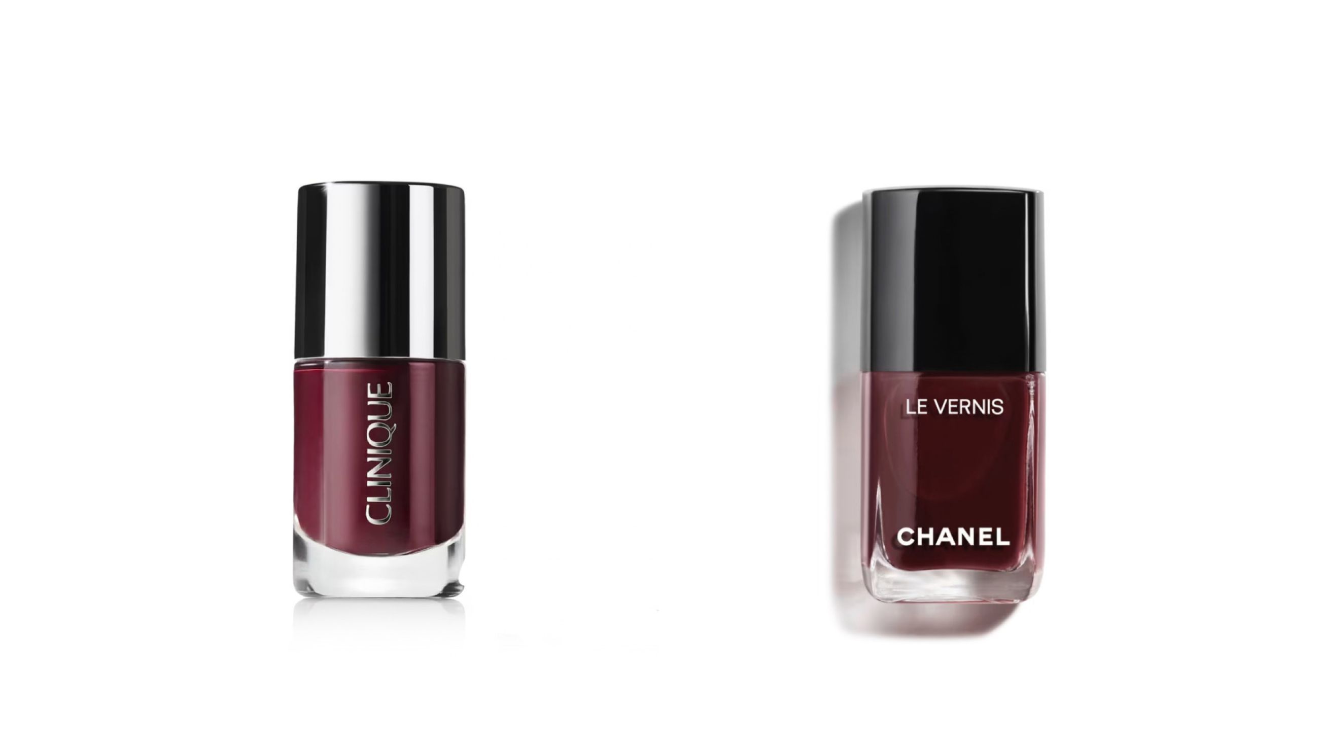 Da sinistra: Chanel, Le Vernis Rouge Noir; Clinique, Black Honey Nail Polish - Courtesy Press Office
