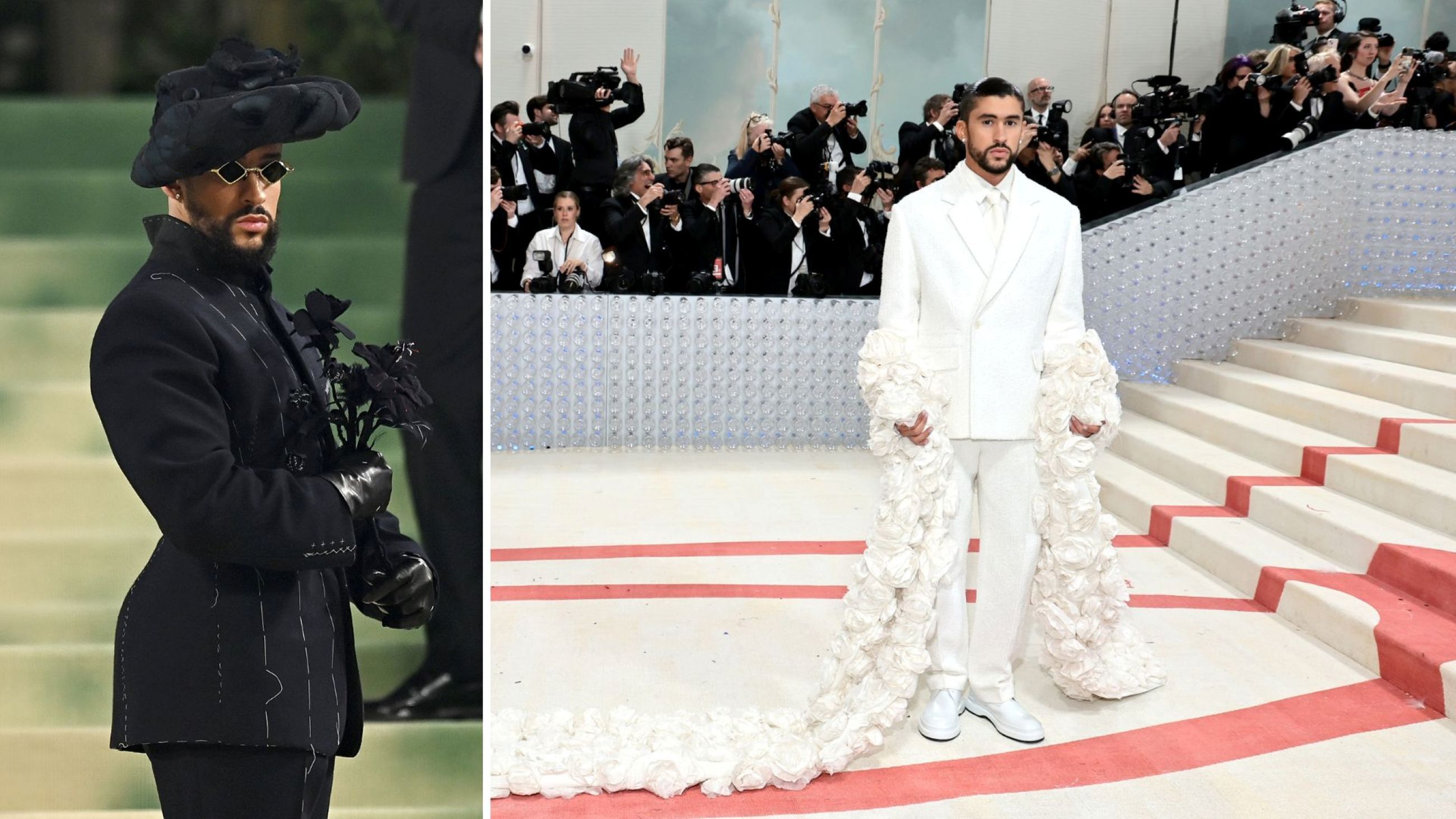 Bad Bunny partecipa al Met Gala 2024, dedicato al tema 'Sleeping Beauties: Reawakening Fashion', il 6 maggio 2024 a New York City; Bad Bunny partecipa al Met Gala 2023, dedicato al tema 'Karl Lagerfeld: A Line of Beauty', presso il Metropolitan Museum of Art il 1º maggio 2023 a New York City - Credits: Getty Images