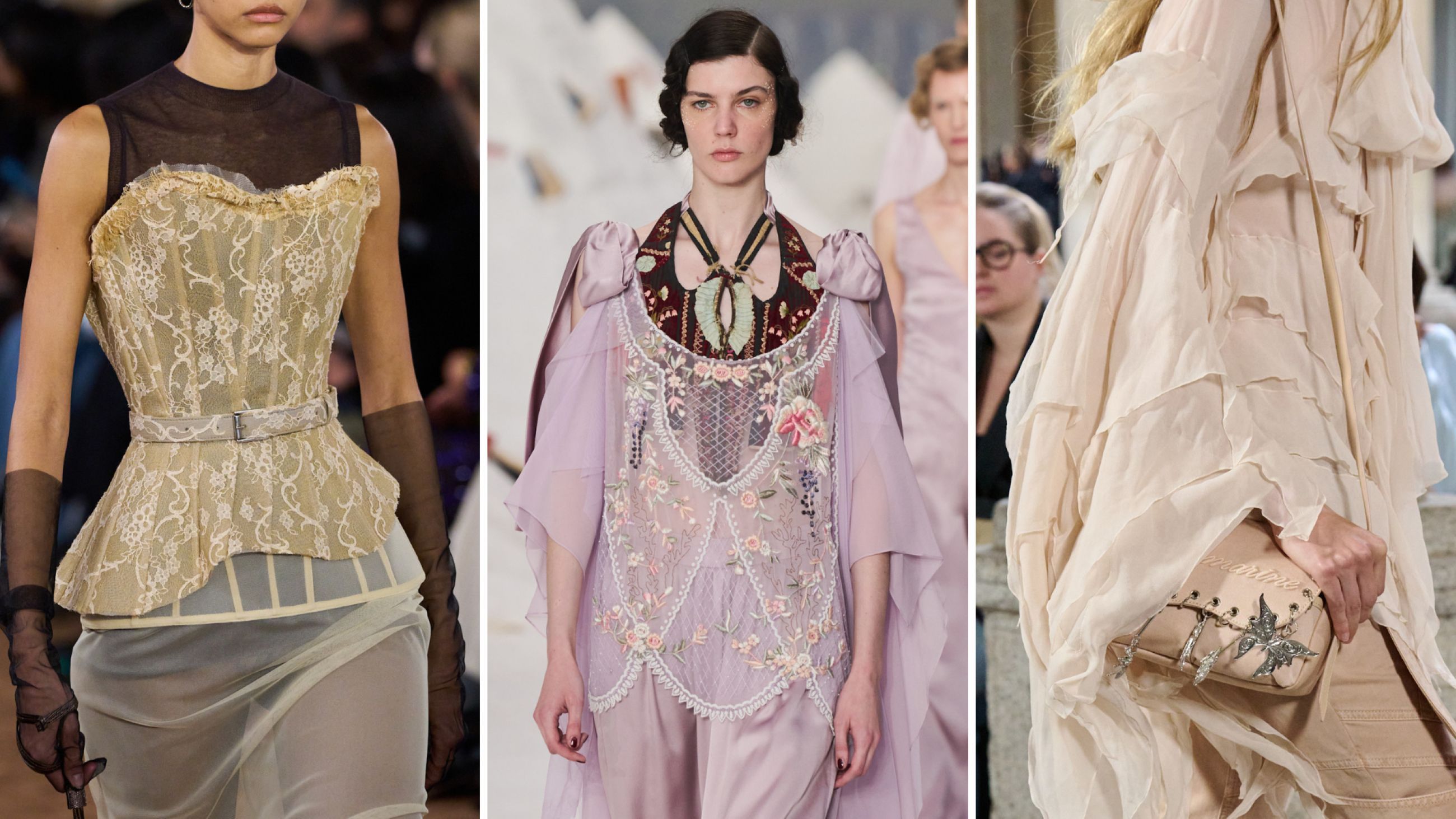 Da sinistra: Acne Studios; Antonio Marras; Blumarine SS26 - Credits Launchmetrics.com/Spotlight