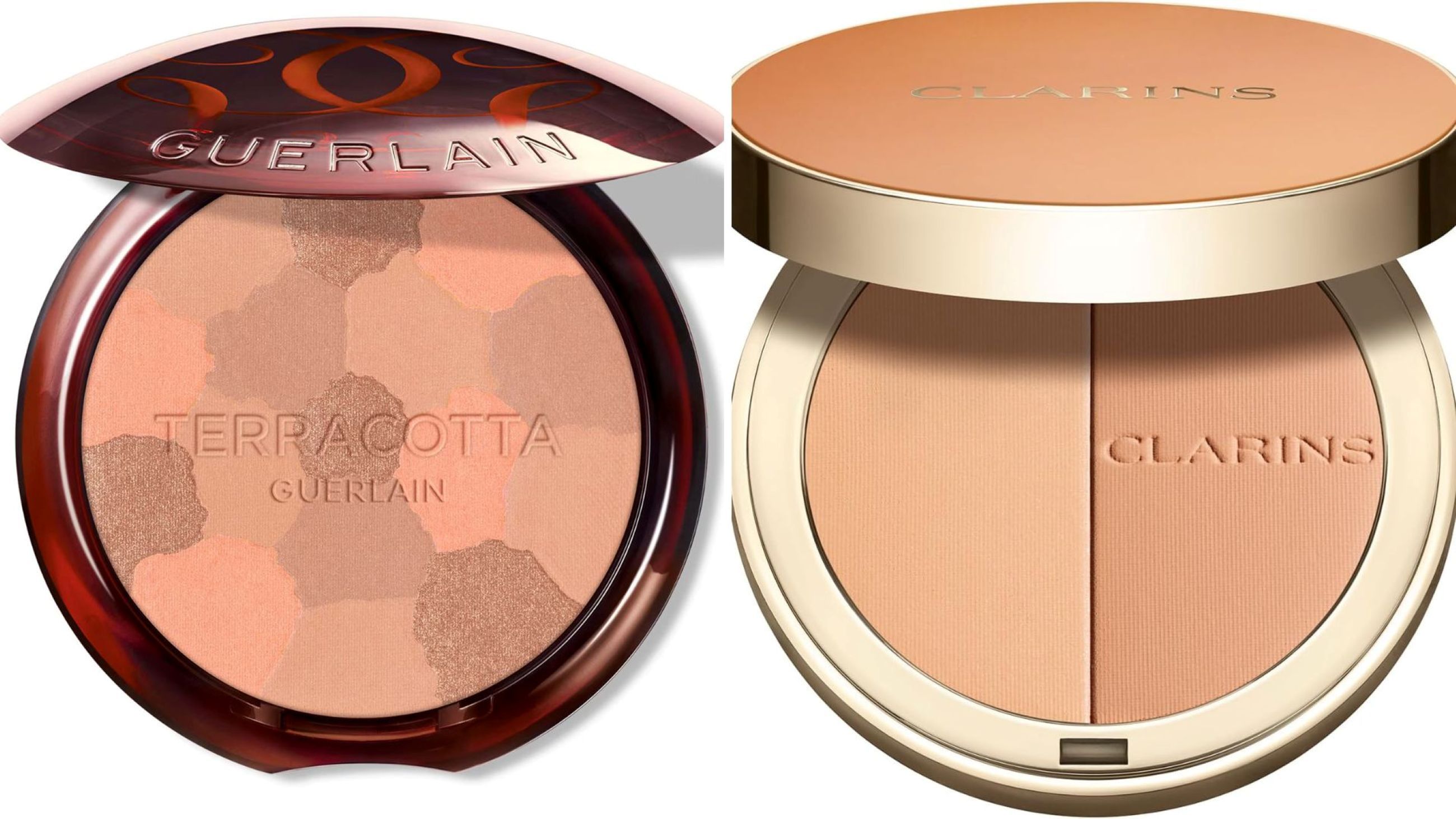 Guerlain, Terracotta Light Polvere Glow Abbronzante; Clarins, Ever Bronze Compact Powder - Credits: Courtesy Press Office