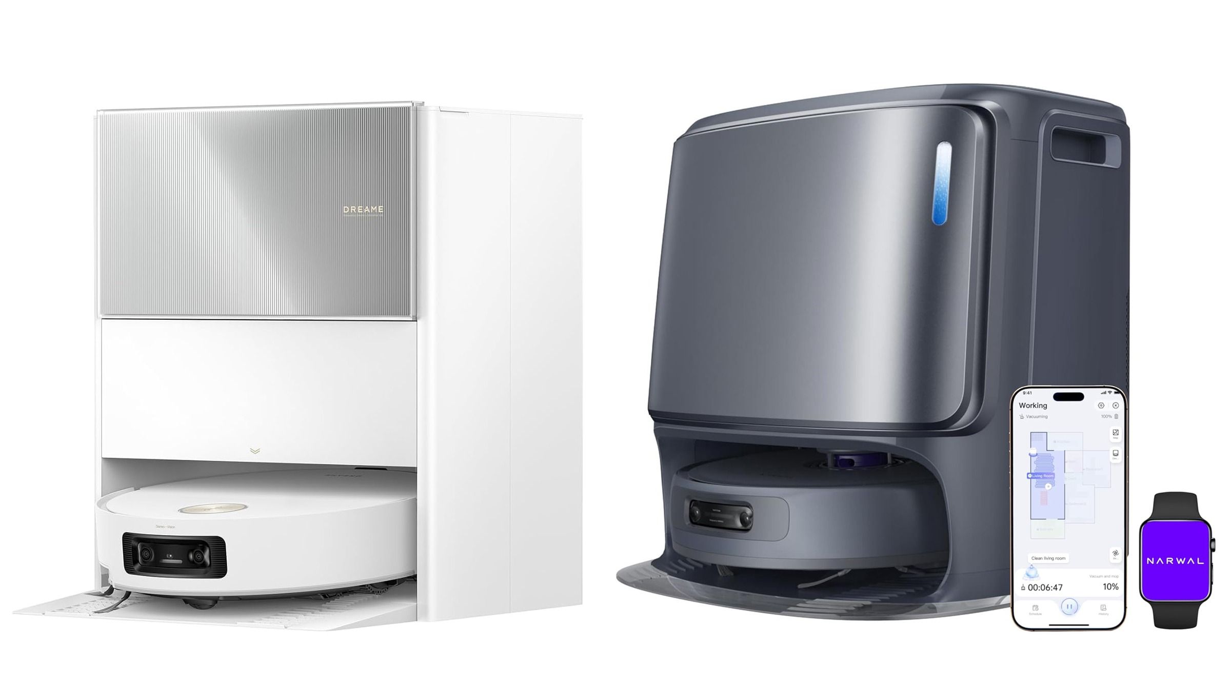 Da sinistra Dreame Aqua10 Ultra Roller Complete - Narwal Freo Z Ultra. Courtesy Press Office