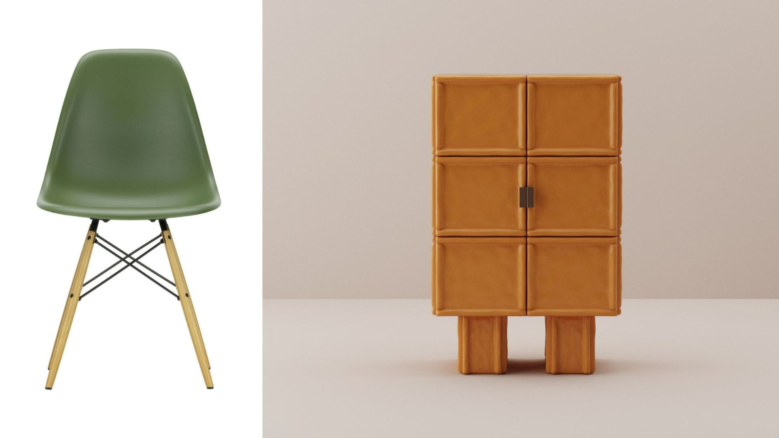 Credenza Riva di Patricia Urquiola per Cimento. Courtesy Cimento 
Sedia Eames Plastic Chair RE Charles & Ray Eames, Vitra. Courtesy Vitra