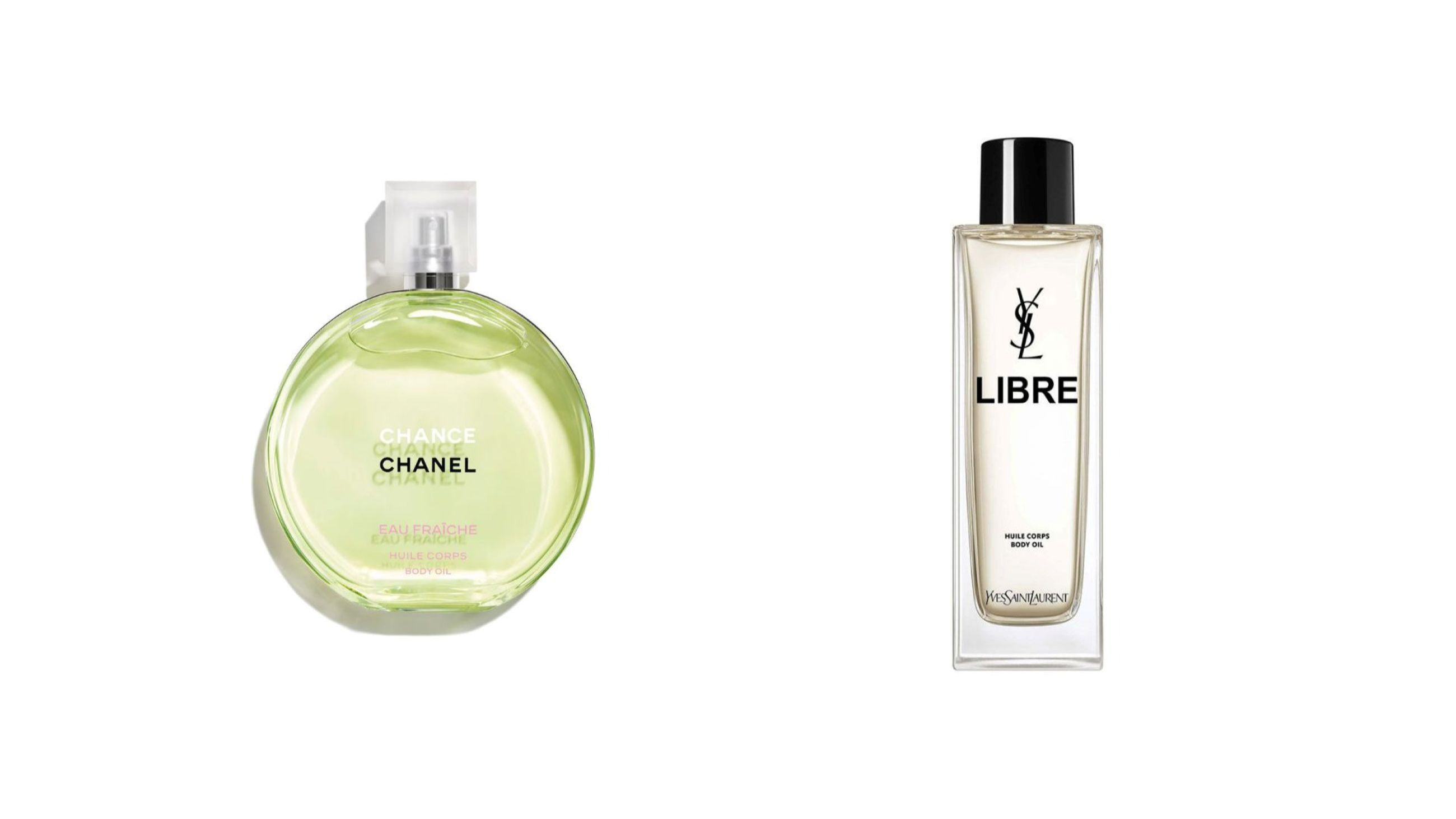 Chanel, Chance Eau Fraiche Body Oil; Yves Saint Laurent, Libre Body Oil - Courtesy Press Office