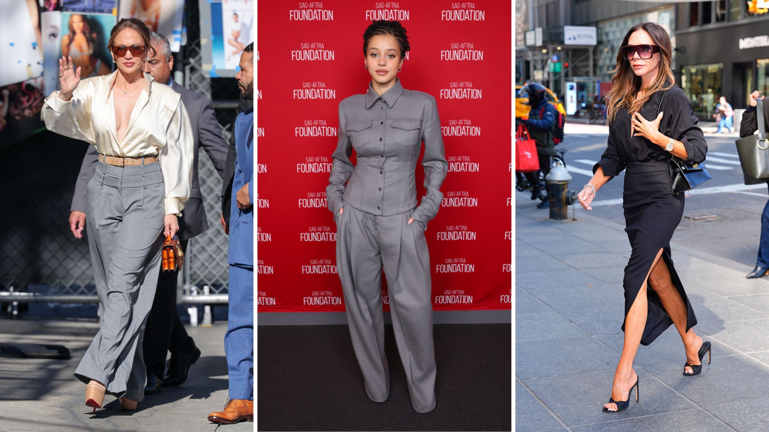 Da sinistra: Jennifer Lopez; Chase Infiniti; Victoria Beckham – Credits Getty Images