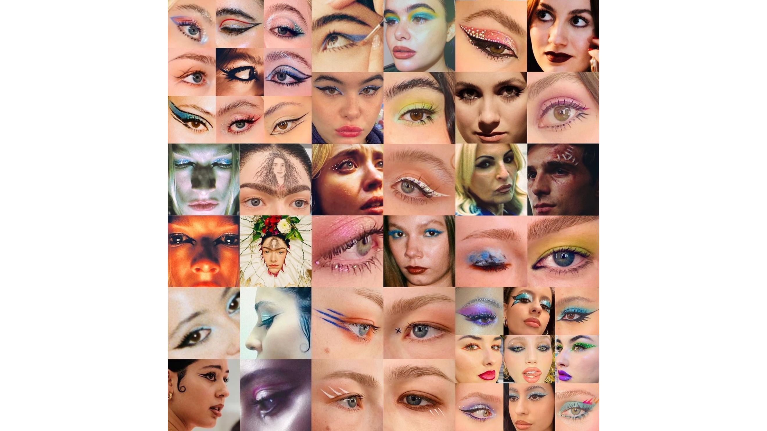 Immagine tratta dal profilo Instagram di Donni Davy: un collage degli eye-look creati da Davy per la serie Euphoria