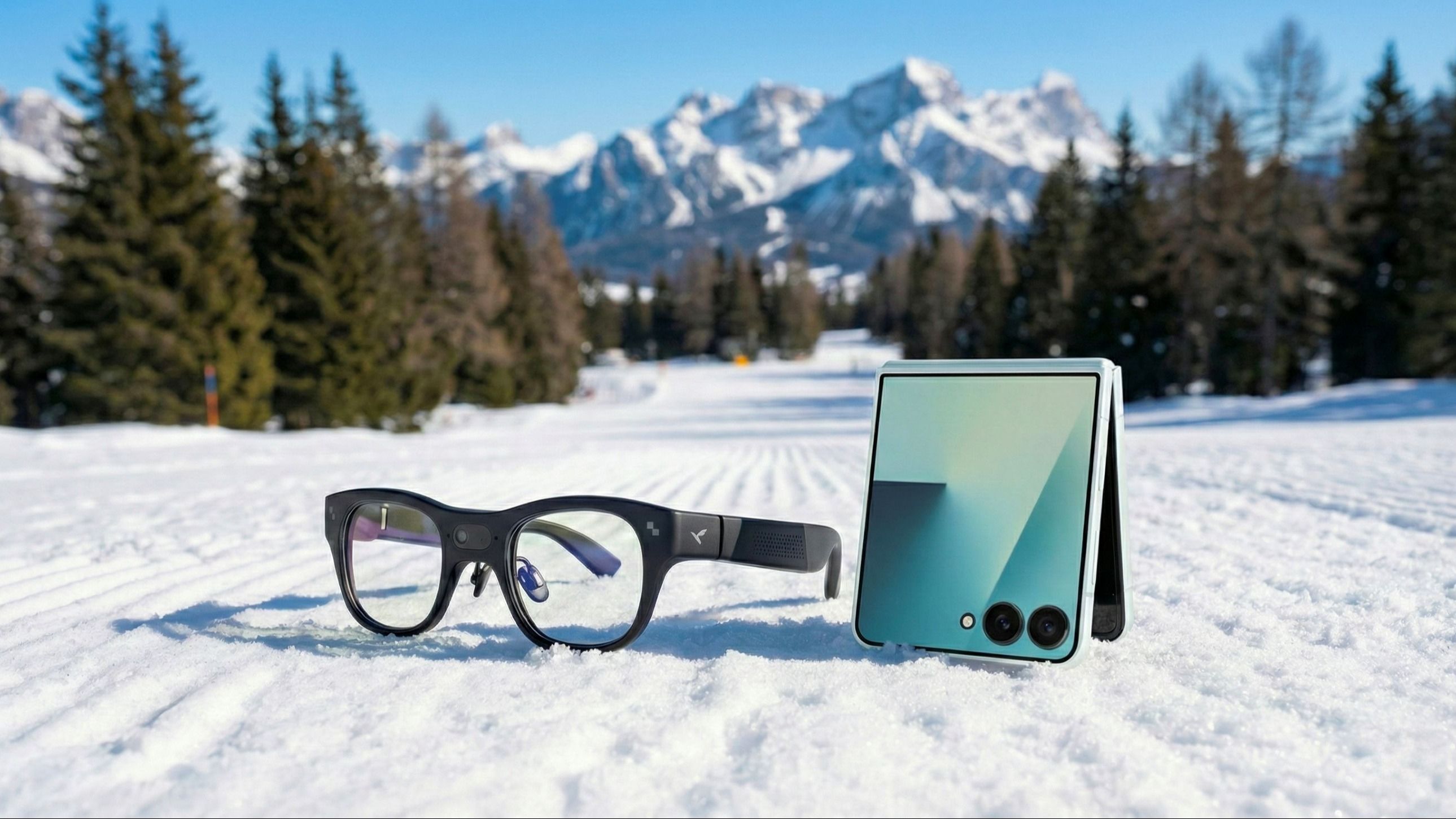 Gli smartglasses TCL RayNeo X3 Pro e lo smartphone Galaxy Z Flip7 fornito al Team Salmsung Galaxy - Courtesy Press Office