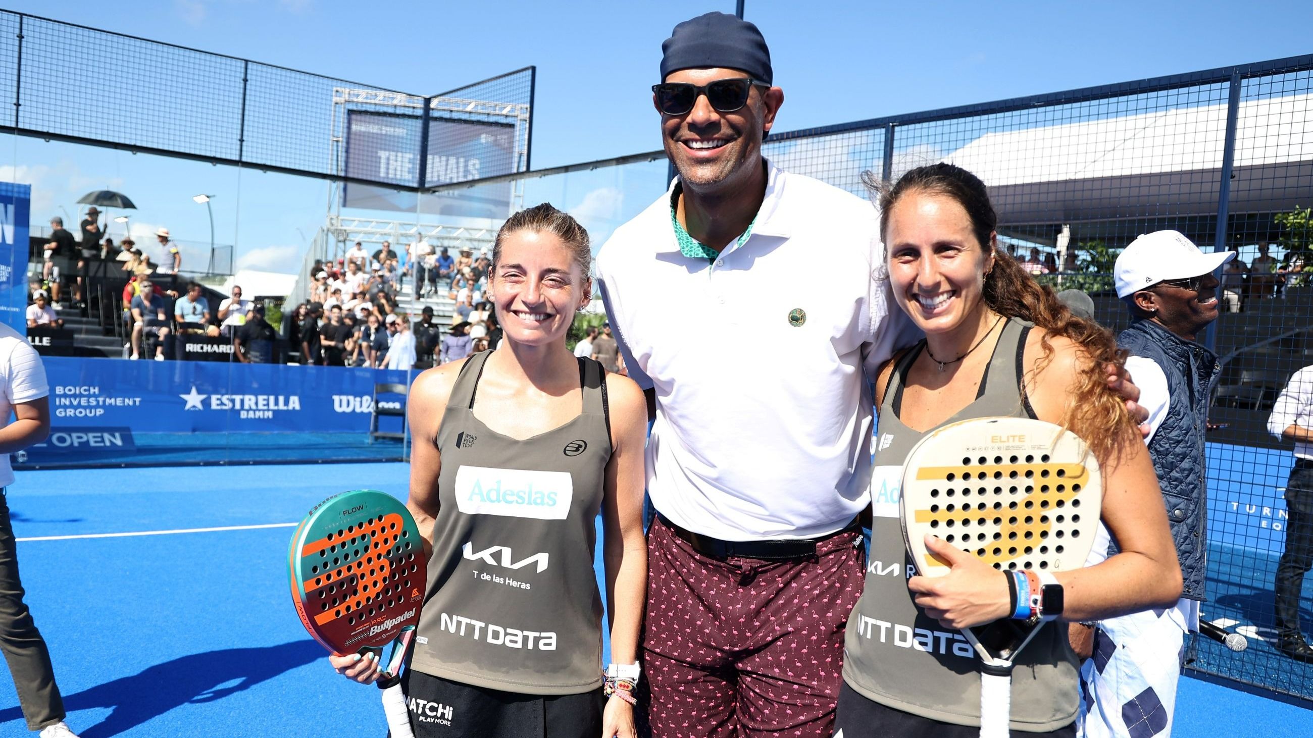Alejandra Salazar, Shane Battier e Gemma Triay Pons alle finali del Blockchain.com Miami Padel Open 2022 a Miami - Credits: Getty Images
