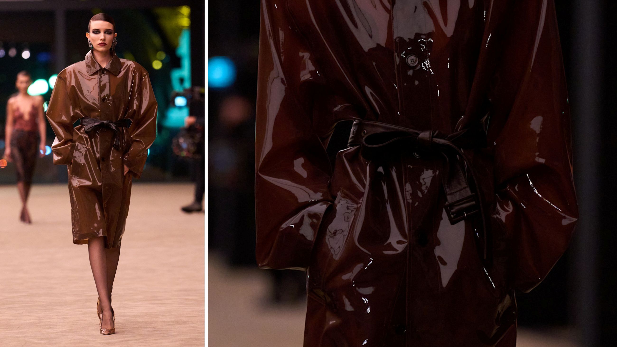 I trench in silicone sfilano nella collezione FW26-27 di Saint Laurent firmata Anthony Vaccarello - Credits: Launchmetrics.com/Spotlight