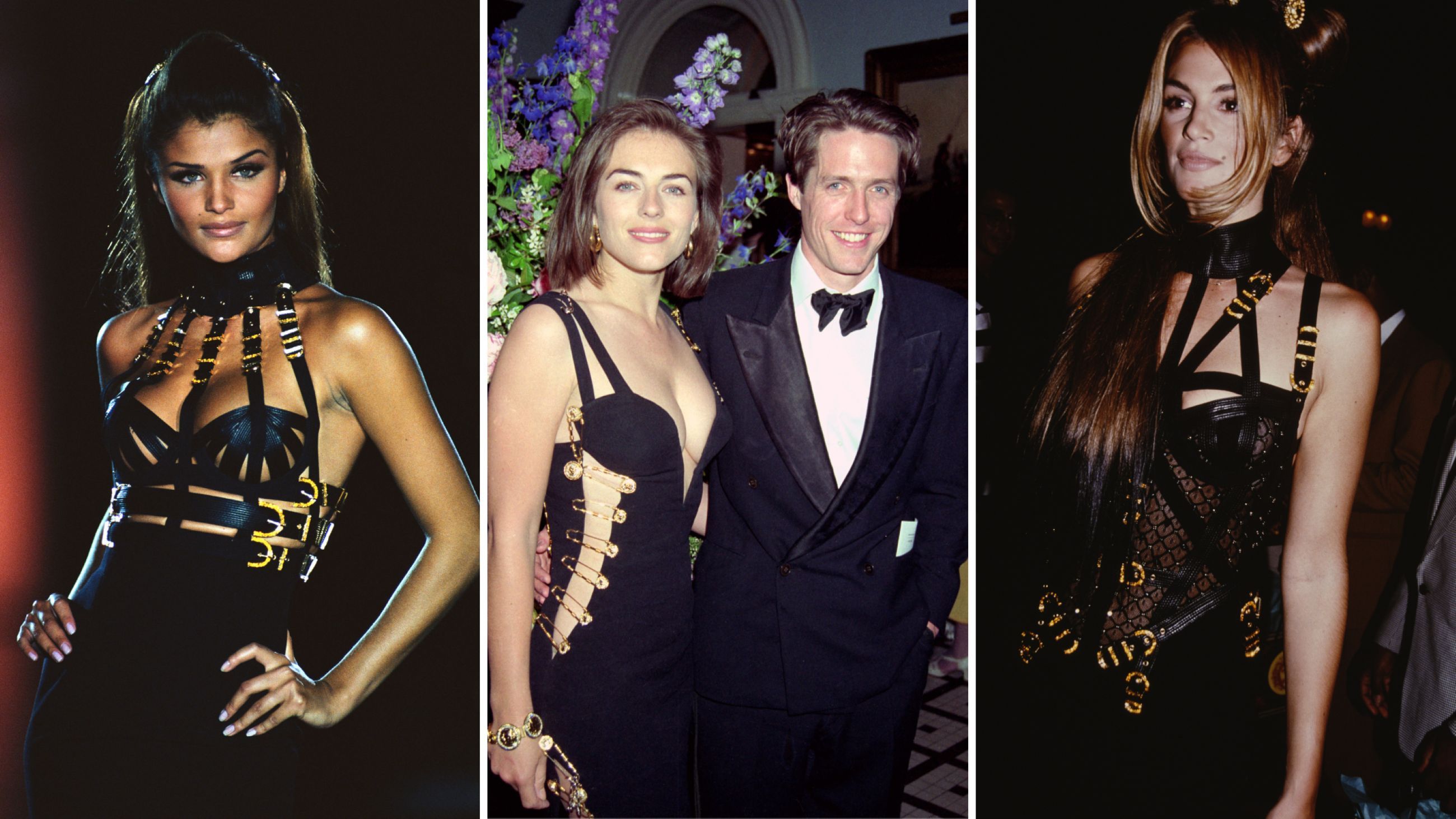 Da sinistra: Helena Christiansen; Hugh Grant e Elizabeth Hurley; Cindy Crawford - Courtesy Press Office