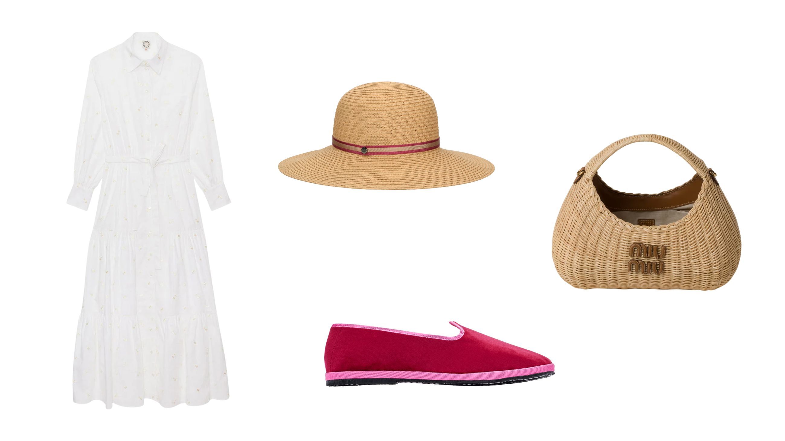Abito, Ines de La Fressange; cappello Giselle, Borsalino; borsa, Miu Miu; friulane, Le Orsine Milano