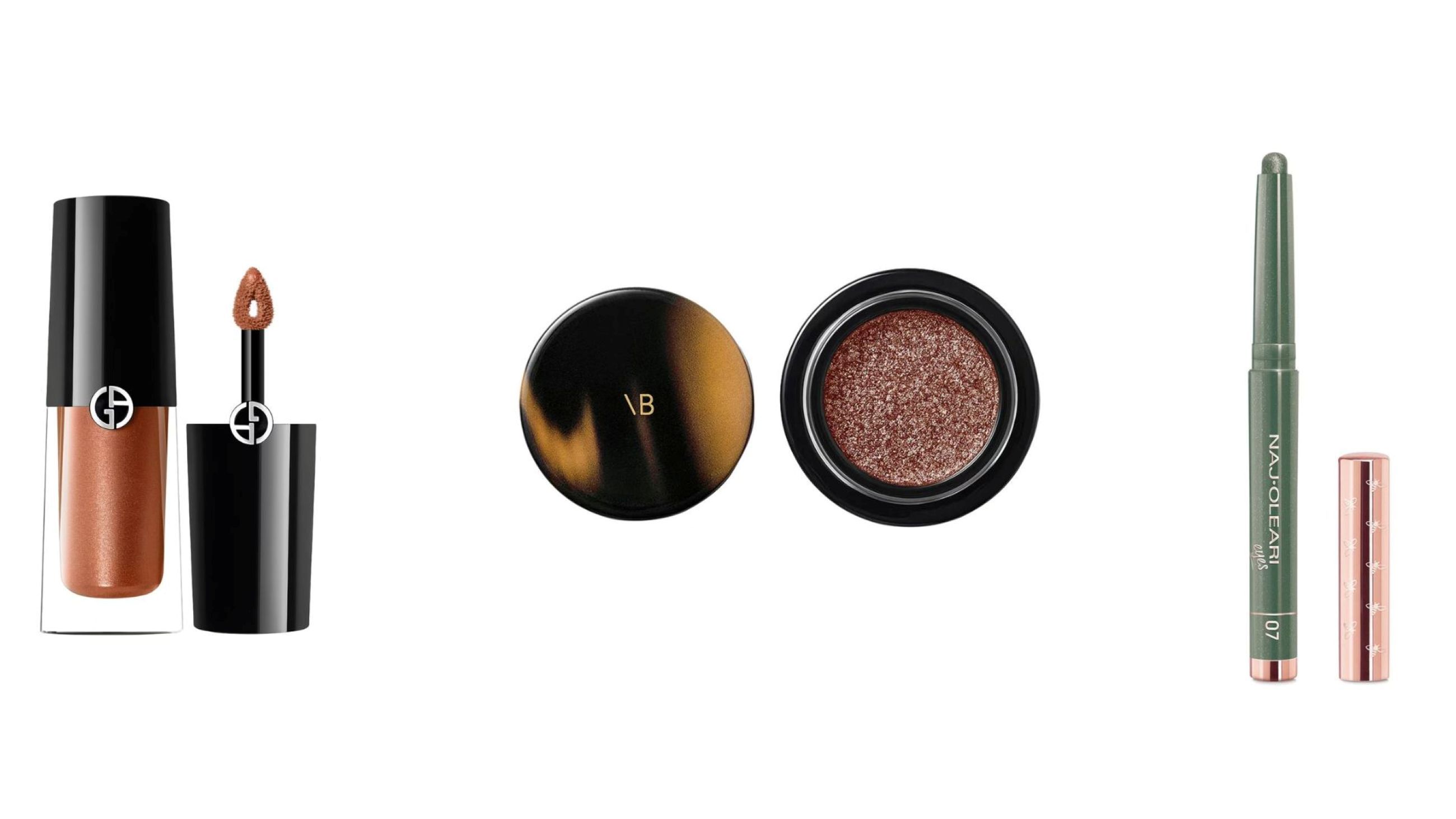 Giorgio Armani, Eye Tint; Naj Oleari Beauty, Absolute Stay Eye Shadow; Victoria Beckham Beauty, Lid Lustre - Credits: Courtesy Press Office