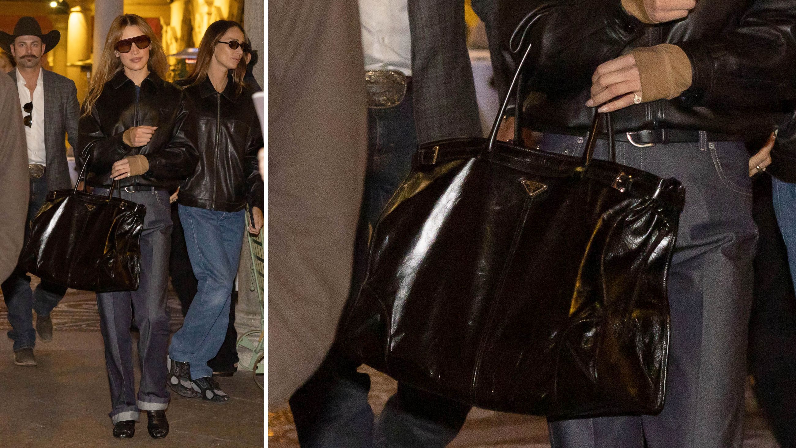 La supermodella Bella Hadid durante la Milano Fashion Week FW 2026-2027. Regina di outfit ricercati, la modella sfoggia qui una borsa da portare a mano grande, dalla nuance corvina ed in pelle lucida di Prada; 25 febbraio 2026 - Credits: Getty Images