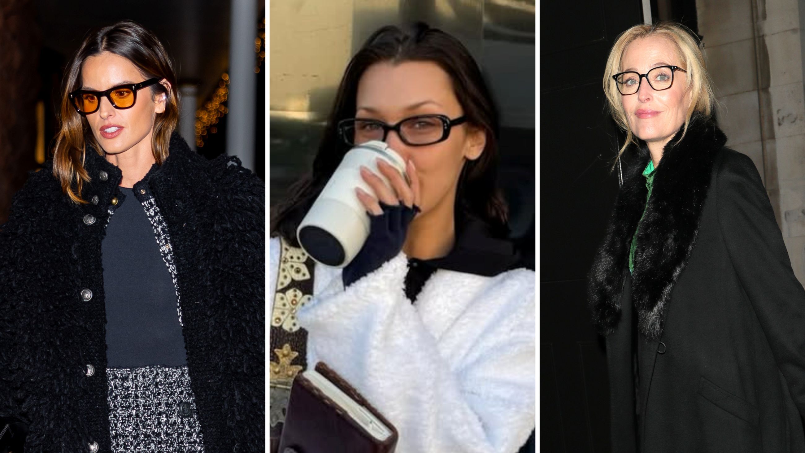 Le modelle Izabel Goulart (a sinistra), Bella Hadid (al centro) e l’attrice Gillian Anderson (a destra) - Credits: foto di Izabel Goulart e Gillian Anderson da Getty; foto di Bella Hadid dal profilo Instagram della top model 